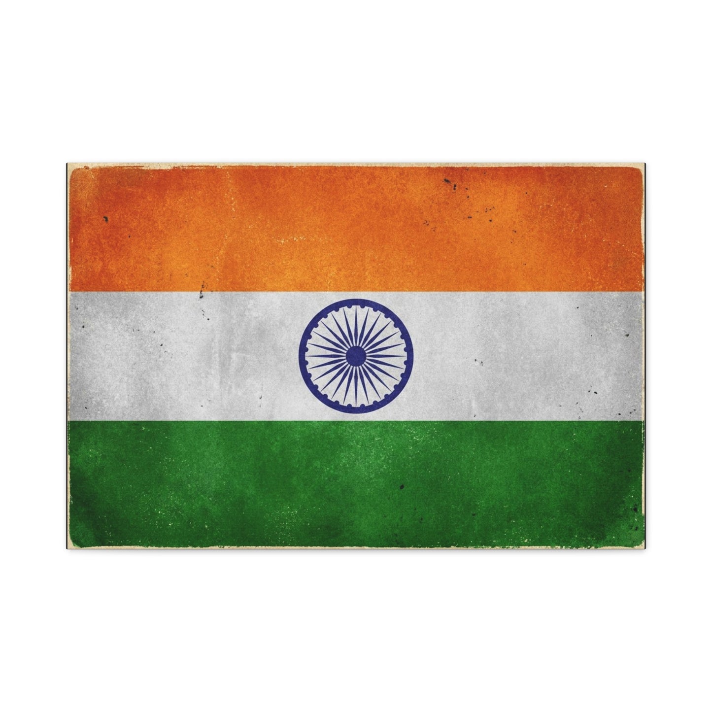 India Flag Canvas Wall Art - Vintage Tricolor Ashoka Chakra Print, Patriotic Textured Artwork - Distressed Saffron White Green Design - Living Room Decor, Office Wall Accent - Bedroom Home Decoration