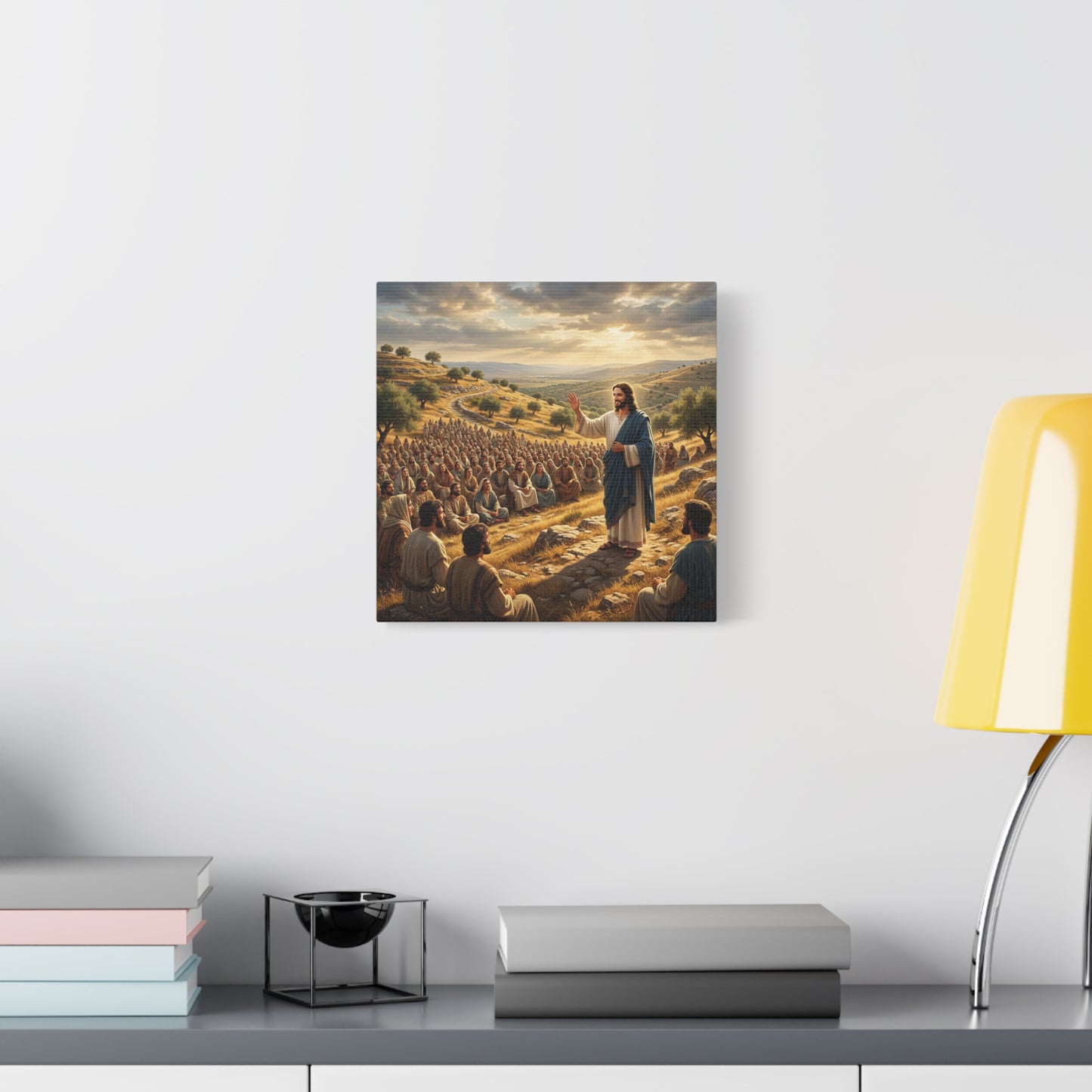 Jesus Teaching Multitude Canvas Wall Art - Biblical Hillside Sermon Scene, Matte Cotton Print - Traditional Christian Decor - Living Room Wall Decor, Bedroom Home Decoration, Office Art