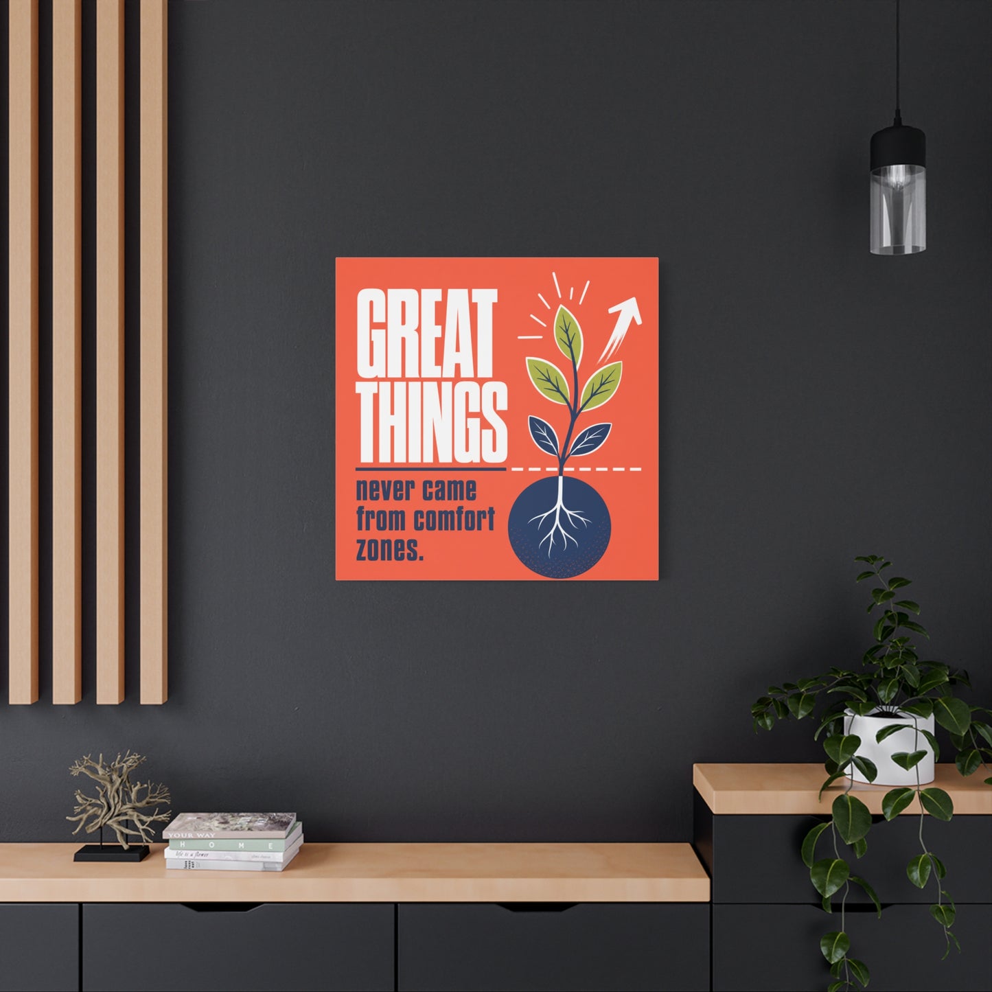 "Great Things Never Came From Comfort Zones" Typography Canvas Wall Art - Motivational Quote Print, Modern Orange Blue Office Decor, Bedroom Home Decoration - Office Wall Art - Bedroom Home Decoration