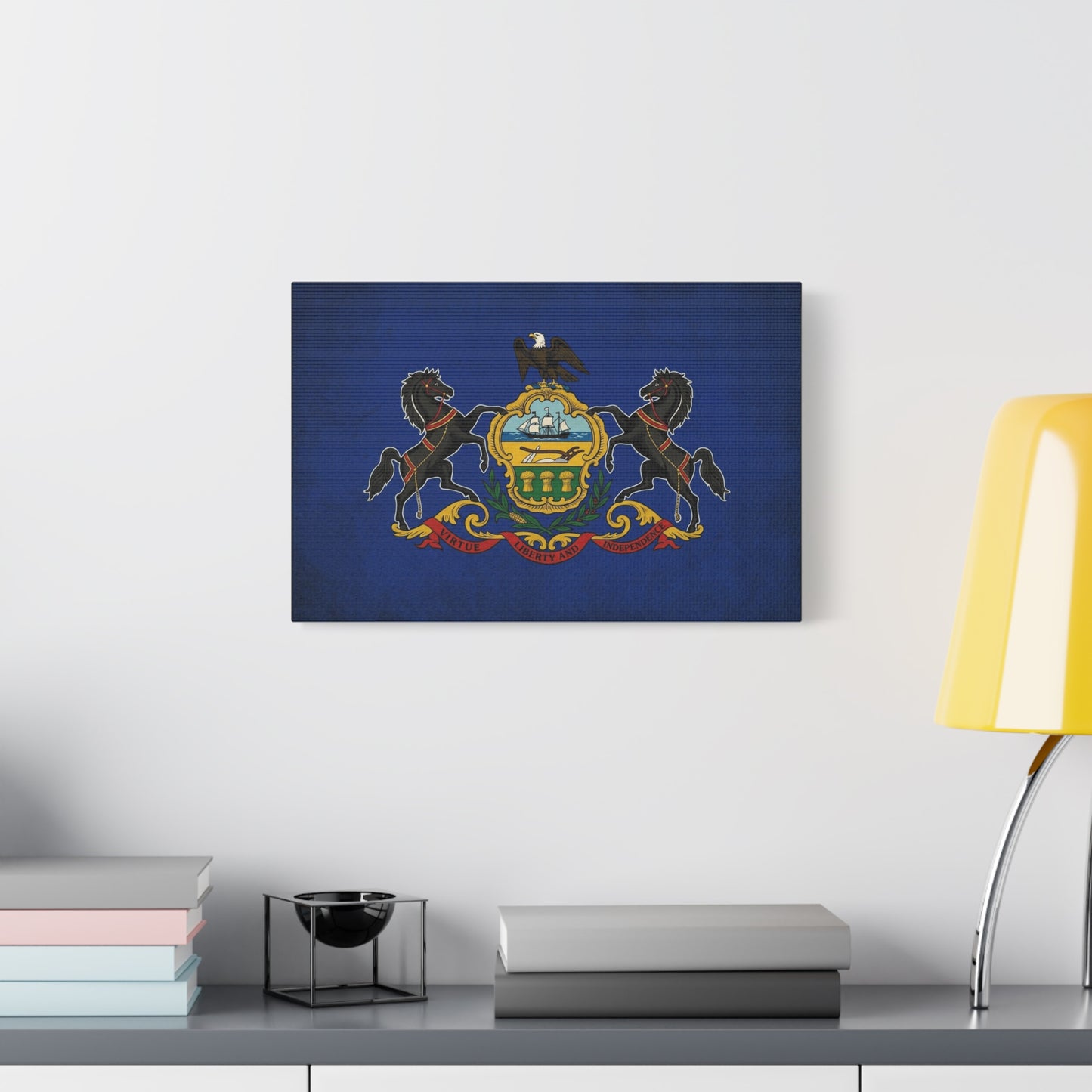 Pennsylvania State Flag Canvas Wall Art - Virtue Liberty And Independence Crest Print - Blue Keystone Commonwealth Decor - Vintage Heraldic Style - Living Room Home Decoration - Living Room Wall Decor