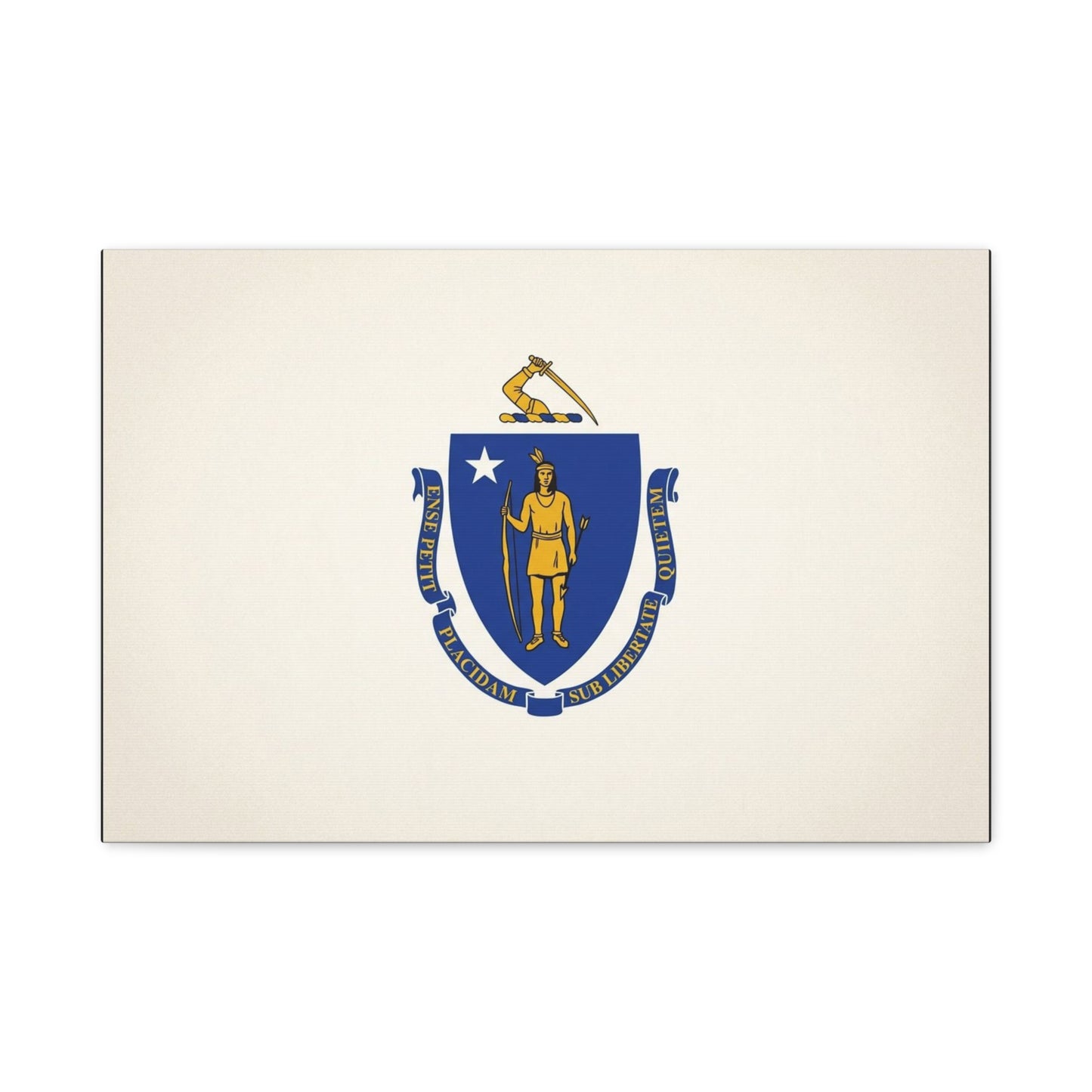 Massachusetts State Flag Canvas Wall Art - Ense Petit Placidam Sub Libertate Quietem - Blue Shield Native American Crest - Minimalist Patriotic Decor - Living Room Wall Decor - Bedroom Home Decoration