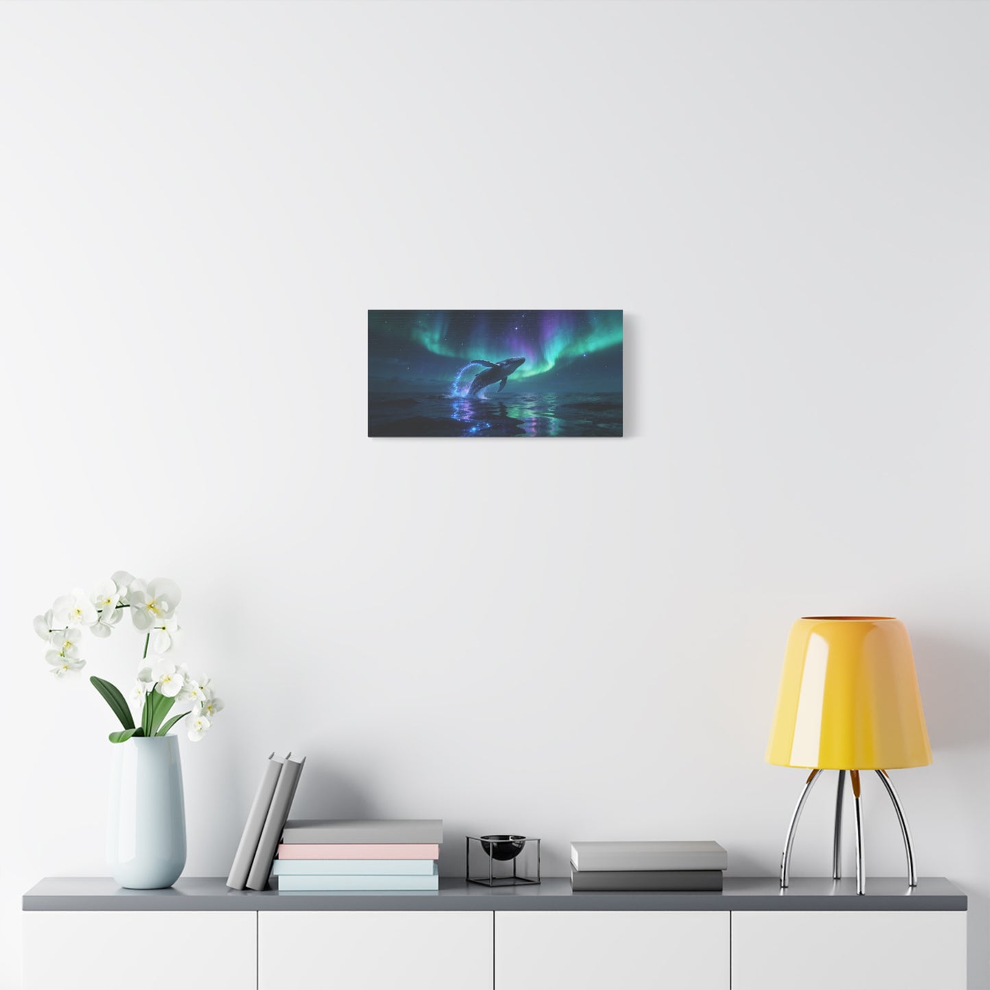 Humpback Whale Canvas Wall Art - Aurora Borealis Ocean Night Scene, Celestial Wildlife Canvas Print - Contemporary Fantasy Style - Living Room Wall Decor, Bedroom Home Accent - Bedroom Home Decoration