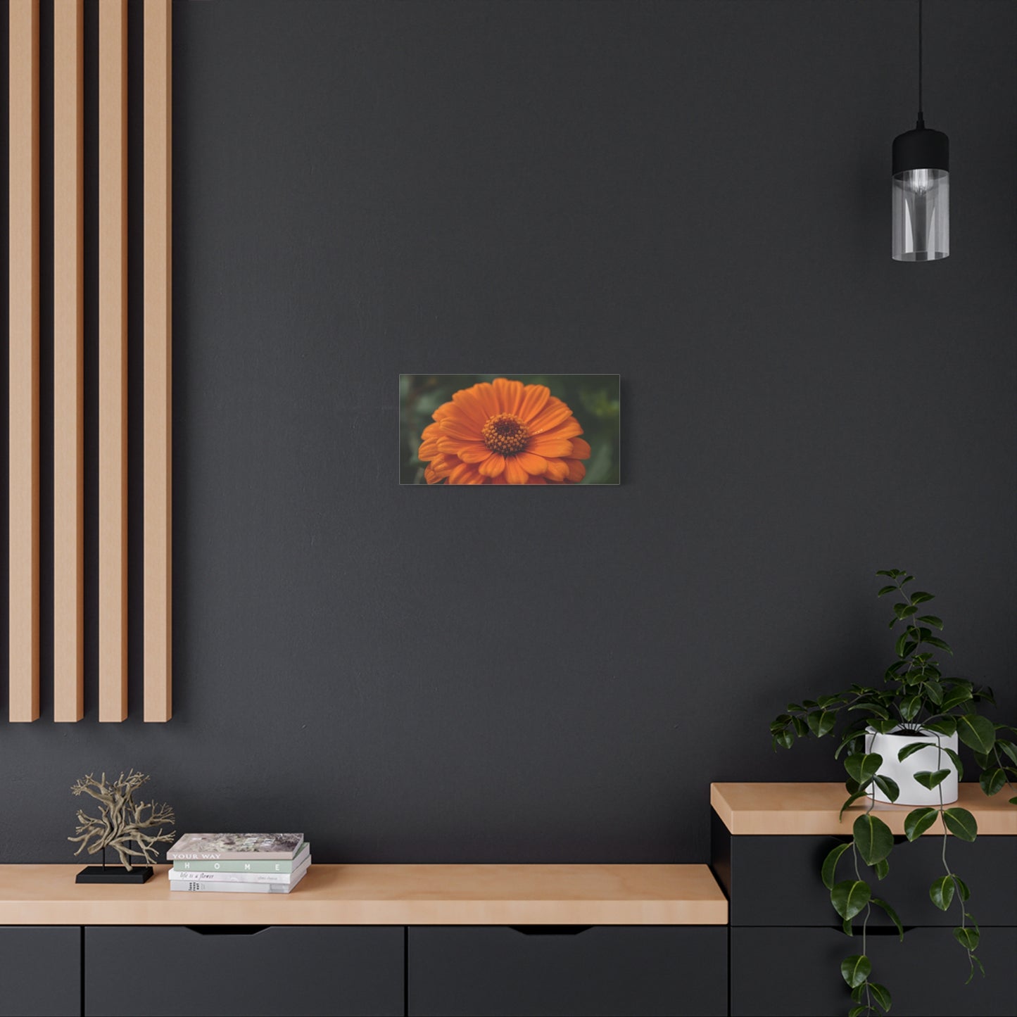 Orange Daisy Flower Canvas Wall Art - Botanical Macro Floral Art Print - Matte Cotton Canvas, Contemporary Nature Wall Decor - Bedroom Home Decoration, Living Room Accent - Ready to Hang