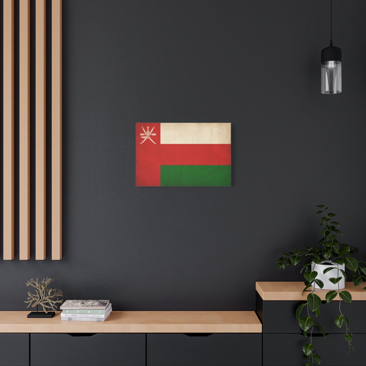 Oman Flag Canvas Wall Art - Vintage Sultanate Banner Print, Red White Green Emblem Decor - Patriotic Traditional Style - Living Room Home Decoration - Bedroom Home Decoration - Living Room Wall Decor