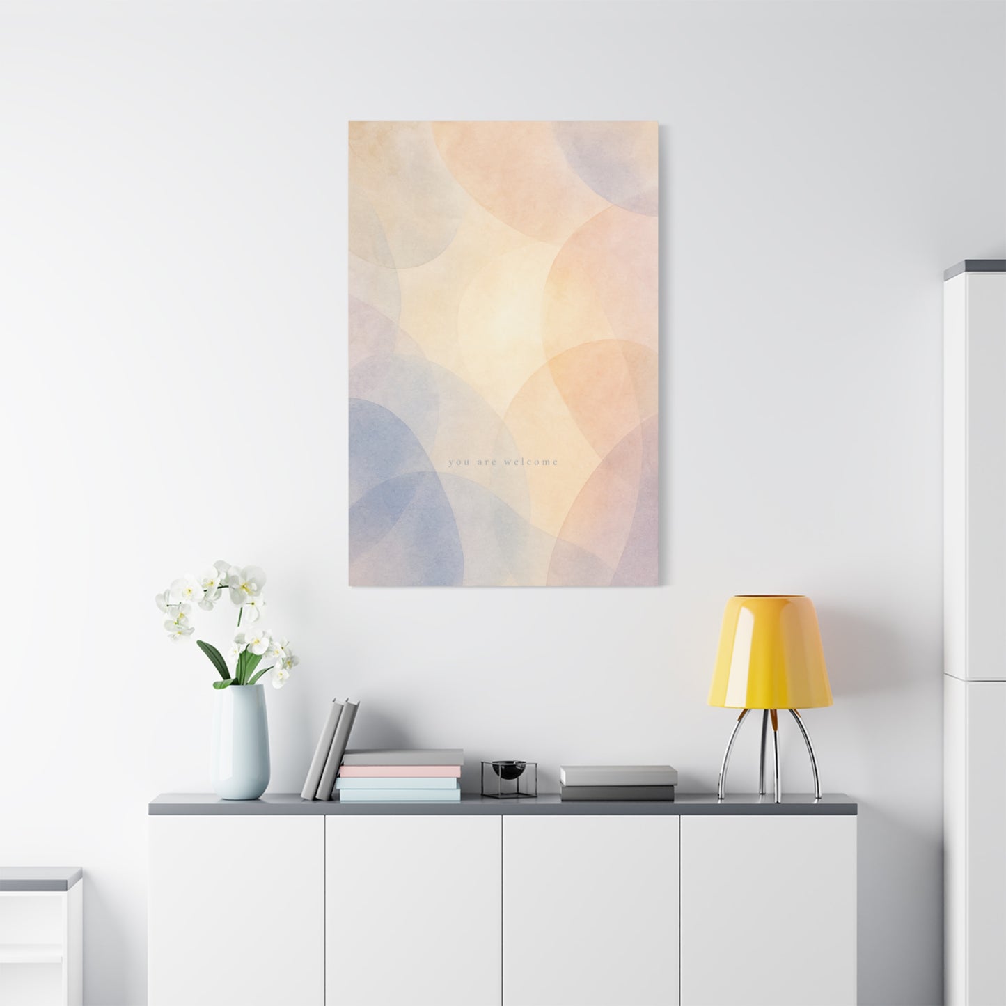 "You Are Welcome" Abstract Canvas Wall Art - Pastel Geometric Arches, Minimalist Modern Wall Decor - Soft Peach Blue Neutral Home Decoration - Bedroom Living Room Office Accent - Ready to Hang