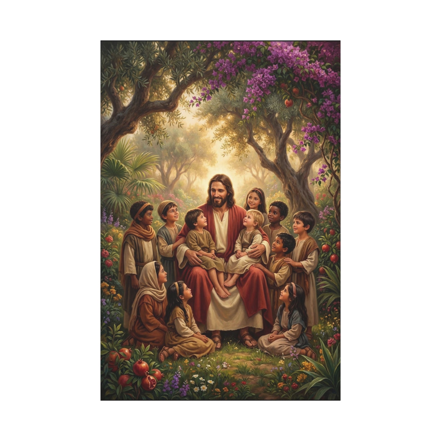Jesus Christ With Children Canvas Wall Art - Garden Blessing Religious Print, Traditional Matte Canvas, Living Room Wall Decor, Bedroom Home Decoration - Ready to Hang - Bedroom Home Decoration