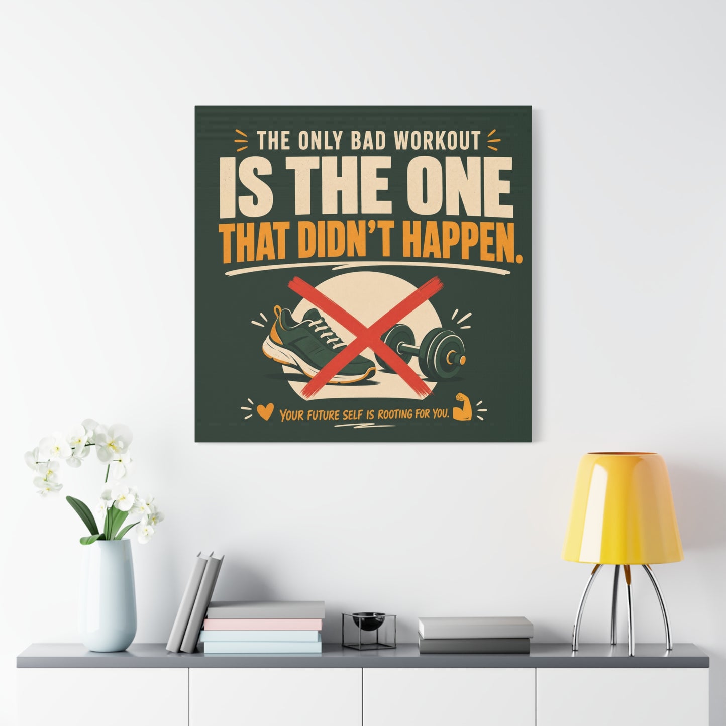 "The Only Bad Workout Is The One That Didn't Happen" Canvas Wall Art - Motivational Gym Quote Print, Retro Fitness Poster Style - Ready to Hang - Gym Wall Decor - Fitness Studio Art - HP Latex Print