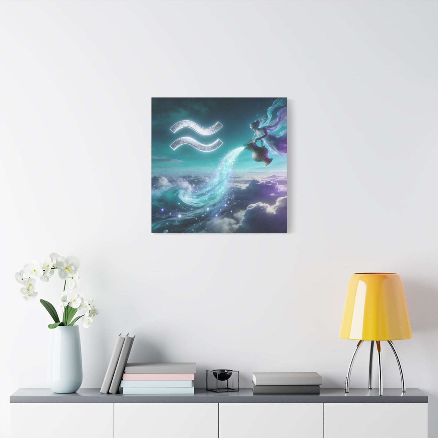 Aquarius Zodiac Canvas Wall Art - Celestial Water Bearer Fantasy Illustration, Matte Canvas Print - Mystical Blue Purple Decor, Bedroom Home Decoration, Office Wall Art - Bedroom Home Decoration