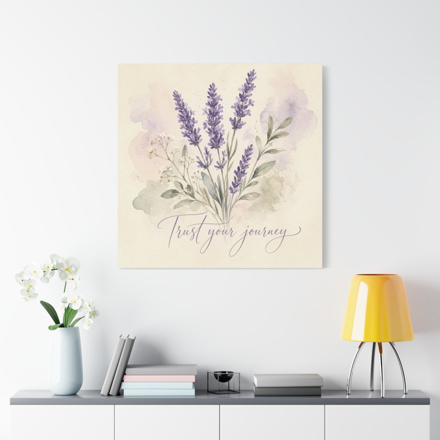 "Trust Your Journey" Lavender Canvas Wall Art - Watercolor Botanical Floral Decor - Soft Purple Sage Green Bouquet, Inspirational Bedroom Wall Decor, Farmhouse Office Home Decoration - Ready to Hang