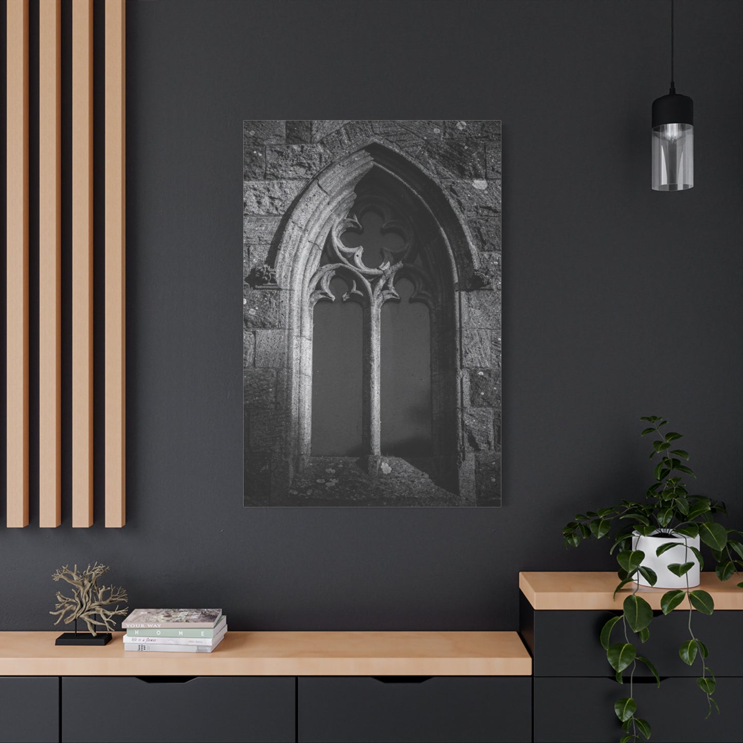 Gothic Church Window Canvas Wall Art - Black And White Stone Arch Architectural Print - Vintage Cathedral Style - Moody Living Room Wall Decor, Office Art Accent - Bedroom Home Decoration