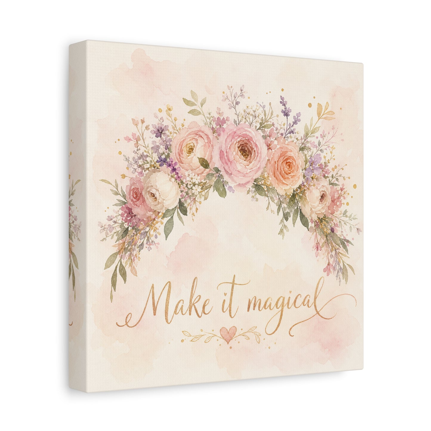 "Make It Magical" Floral Canvas Wall Art - Blush Rose Watercolor Quote Print, Pink Botanical Home Decor, Girls Bedroom Wall Decoration, Nursery Accent, Bohemian Living Room Style - Ready to Hang