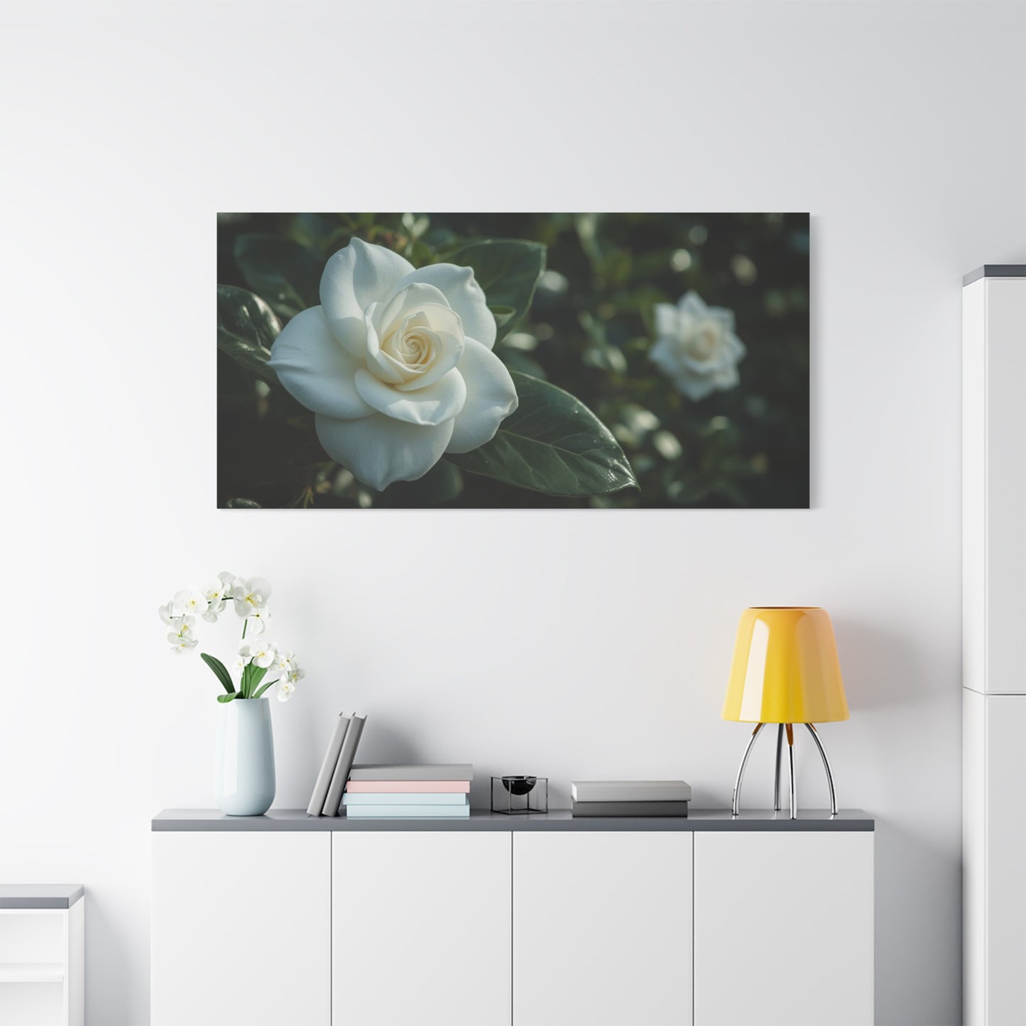 White Gardenia Canvas Wall Art - Botanical Floral Art Print, Soft Green Leaves, Matte Canvas Print, Traditional Style, Bedroom Wall Decor, Living Room Home Decoration - Bedroom Home Decoration
