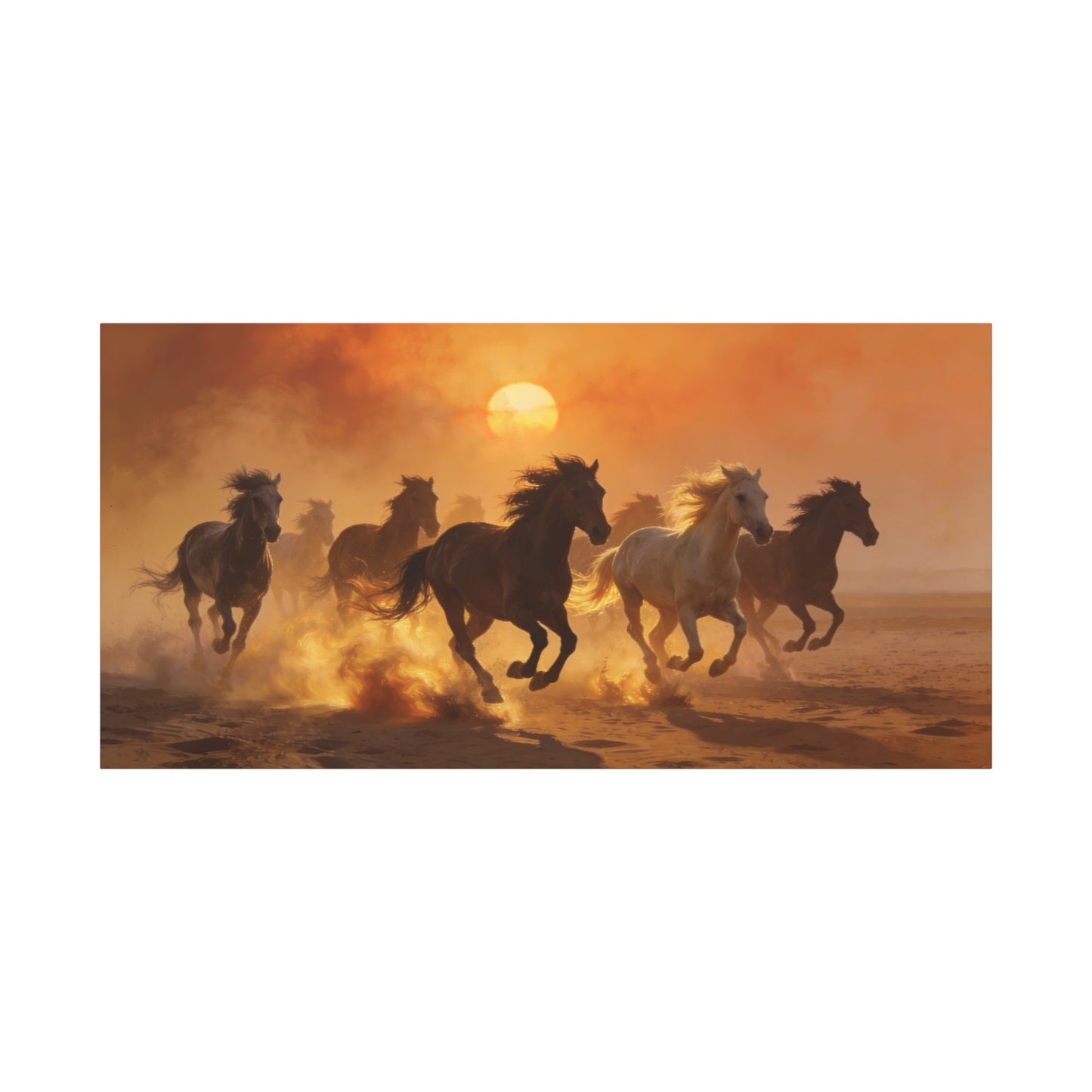 Running Horses Canvas Wall Art - Sunset Desert Herd, Golden Dust Motion - Matte Cotton Print, Contemporary Western Style - Living Room Wall Decor, Bedroom Home Decoration - Bedroom Home Decoration
