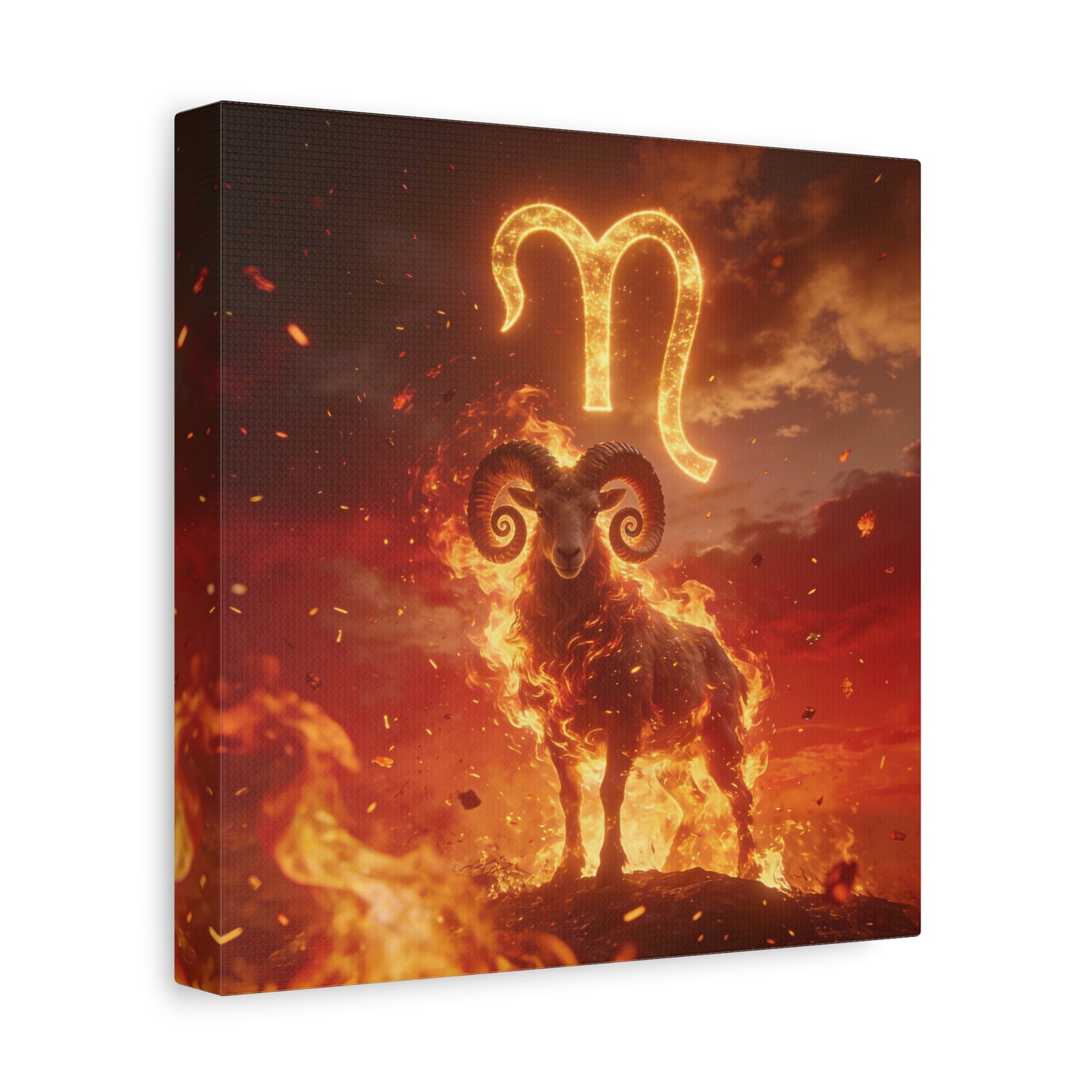 Aries Ram Canvas Wall Art - Fiery Zodiac Symbol Astrology Print, Glowing Horned Sheep Illustration - Matte Canvas Decor - Bedroom Home Decoration, Office Wall Art - Bedroom Home Decoration