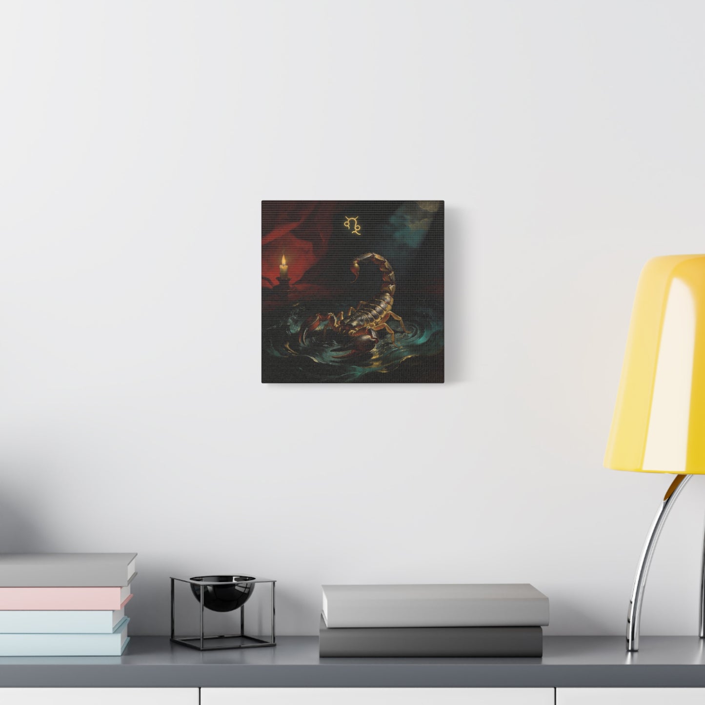 Scorpion Zodiac Canvas Wall Decor - Candlelit Astrology Painting, Dark Vintage Gothic Print - Matte Cotton Canvas, Mysterious Maximalist Style - Bedroom Decoration, Study Accent - Office Wall Art