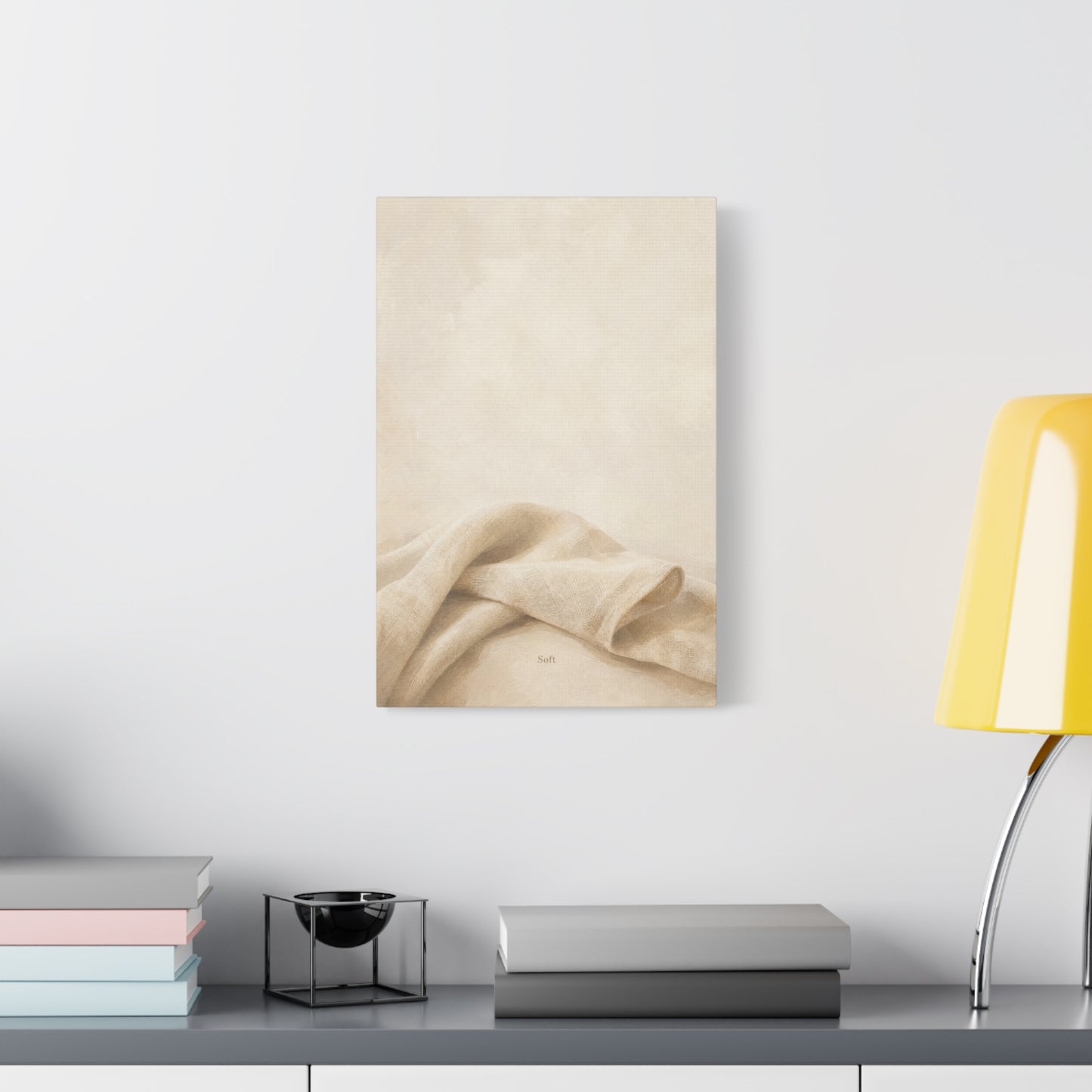 "Soft" Neutral Fabric Canvas Wall Art - Beige Linen Drapery Print, Minimalist Contemporary Decor - Cotton Art Print For Bedroom Living Room, Japandi Wall Decor Home Decoration - Modern Farmhouse Style