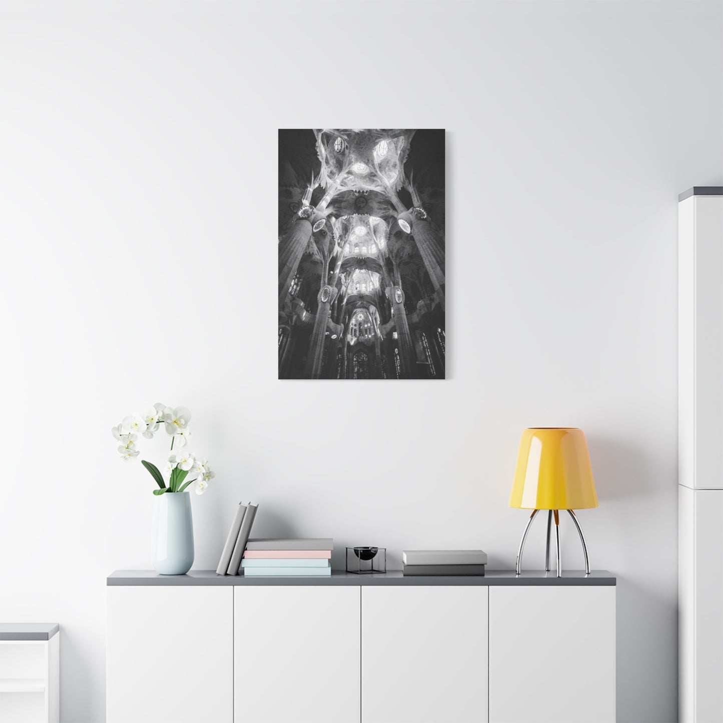 Sagrada Familia Cathedral Interior Canvas Wall Art - Black And White Architectural Art Print - Gothic Modern Sacred Ceiling View - Living Room Wall Decor Office Accent - Modern Farmhouse Style