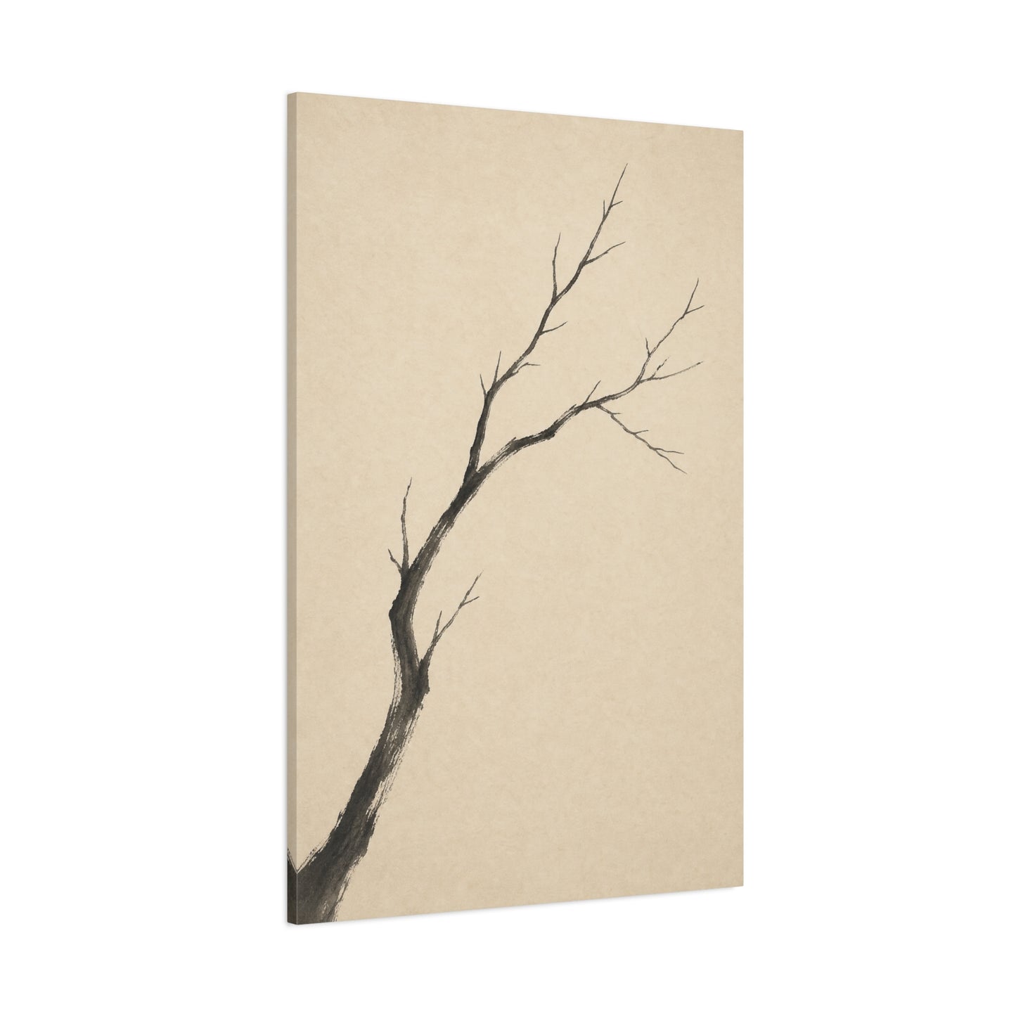 Minimalist Bare Tree Branch Canvas Wall Art - Neutral Ink Wash Botanical Print - Japanese Zen Style - Beige Black Contemporary Wall Decor For Bedroom Living Room Office Entryway - Ready to Hang