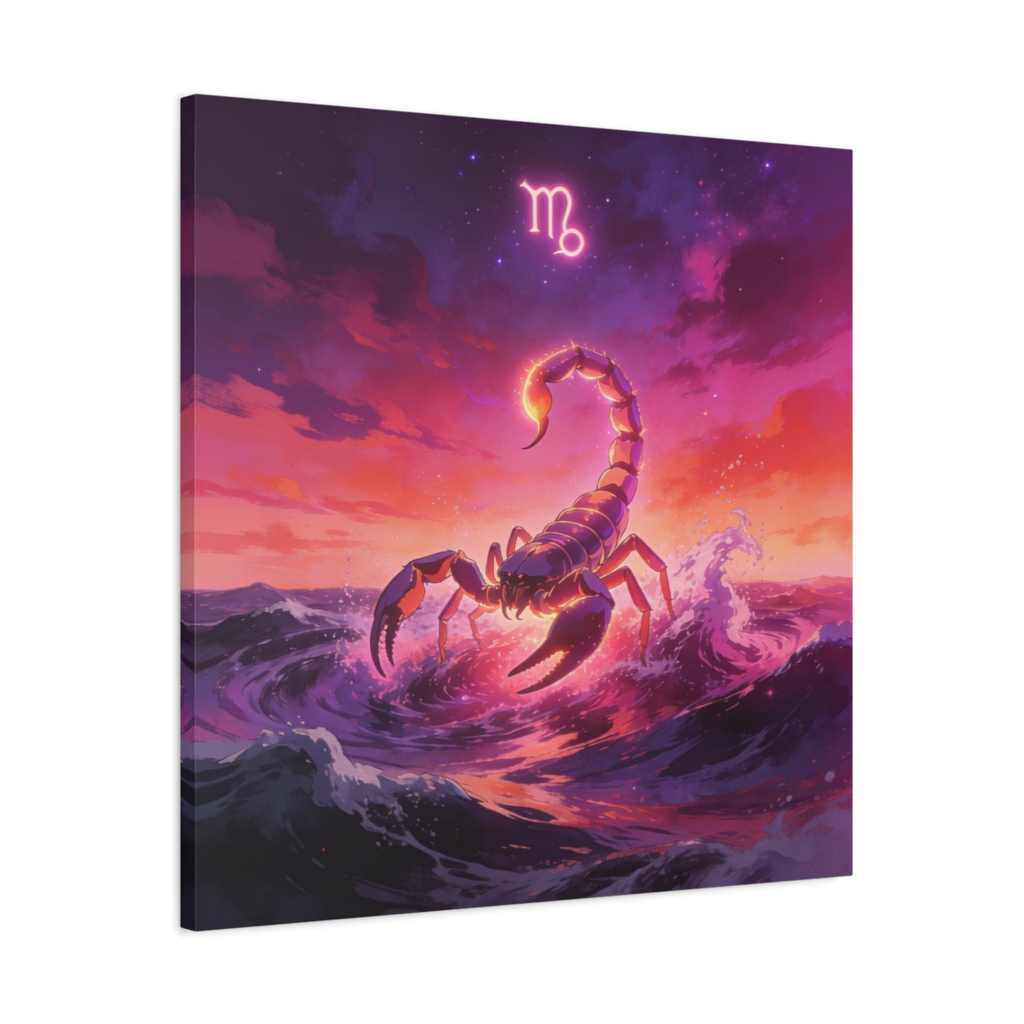 Scorpio Zodiac Canvas Wall Art - Glowing Scorpion Ocean Illustration, Celestial Astrology Print - Matte Cotton Canvas - Modern Fantasy Style - Bedroom Wall Decor, Home Office Accent - Ready to Hang