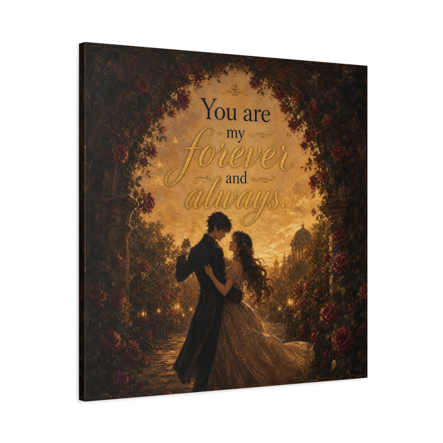 "You Are My Forever And Always." Romantic Couple Canvas Wall Art - Vintage Rose Arch Sunset Quote Print - Bedroom Home Decoration - Living Room Wall Decor - Bedroom Home Decoration - Ready to Hang