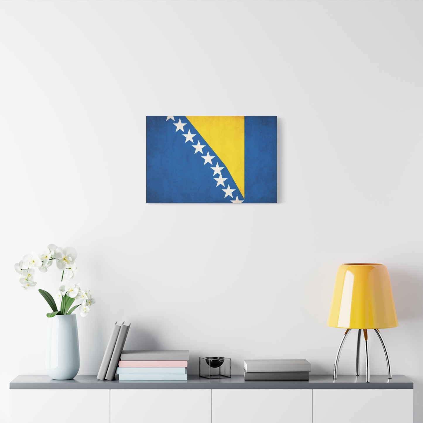 Bosnia And Herzegovina Flag Canvas Wall Art - Blue Yellow White Star Banner Print - Vintage Patriotic Decor - Living Room Wall Decor, Bedroom Home Decoration, Dorm Accent - Bedroom Home Decoration