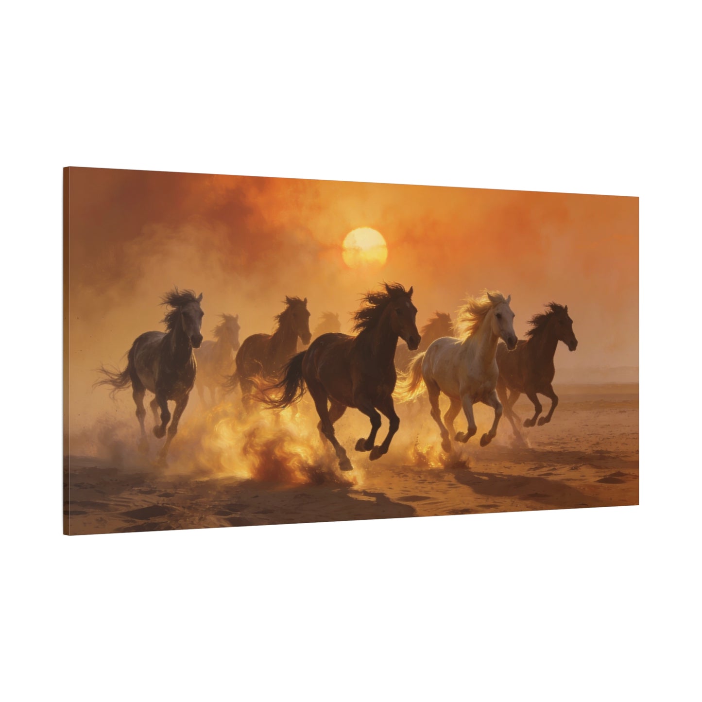 Running Horses Canvas Wall Art - Sunset Desert Herd, Golden Dust Motion - Matte Cotton Print, Contemporary Western Style - Living Room Wall Decor, Bedroom Home Decoration - Bedroom Home Decoration