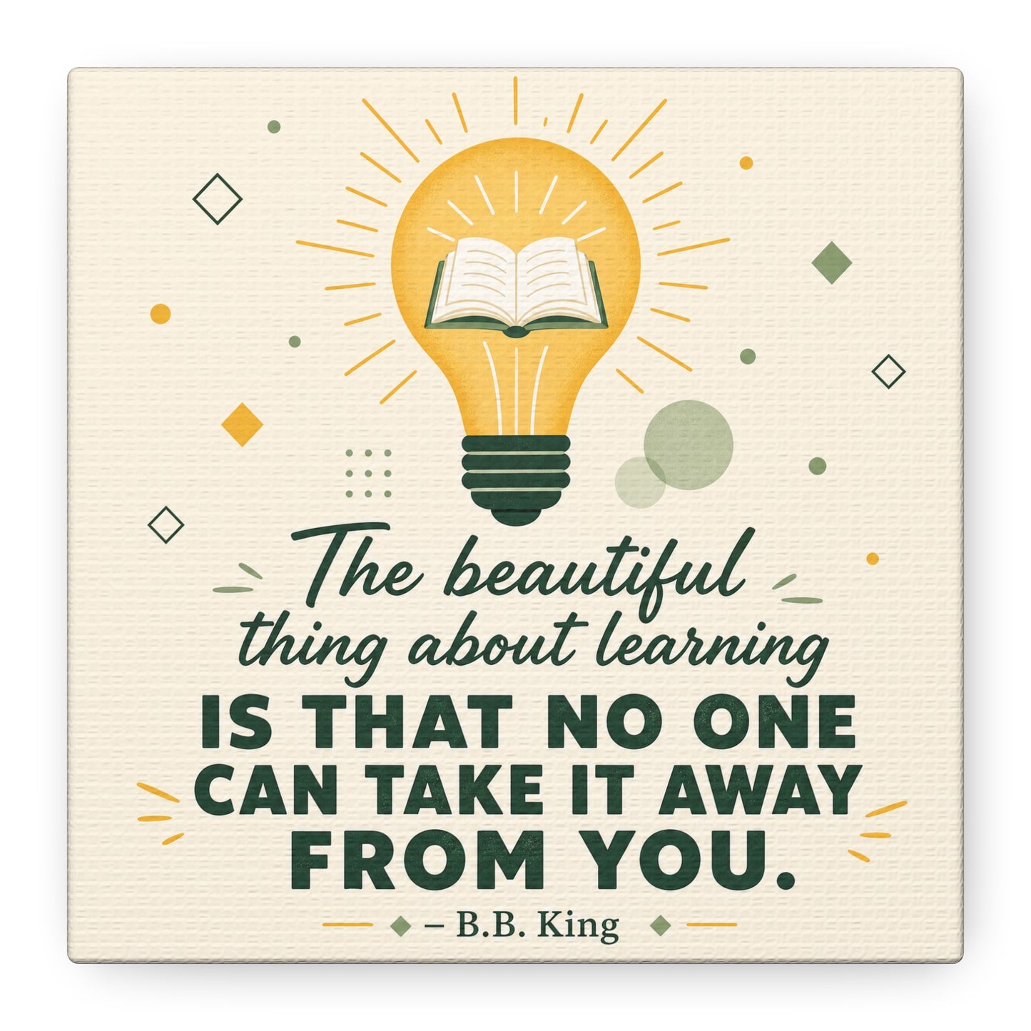 "The Beautiful Thing About Learning Is That No One Can Take It Away From You." Canvas Wall Art - Inspirational Quote Print, Classroom Decor, Teacher Office Wall Decor, Modern Typography