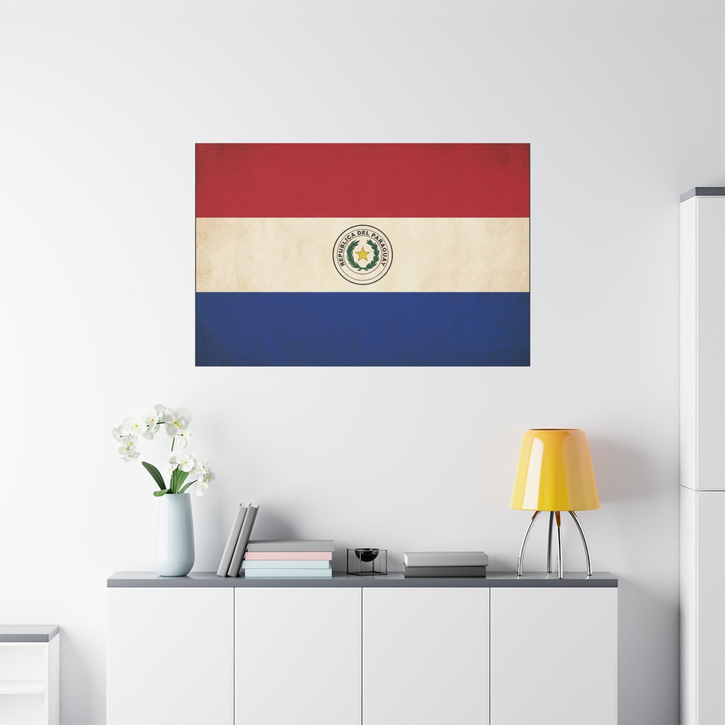 "Republica Del Paraguay" Paraguay Flag Canvas Wall Art - Vintage National Flag Print, Patriotic Heritage Decor - Matte Cotton Artwork - Living Room Home Decoration, Office Accent - Office Wall Art