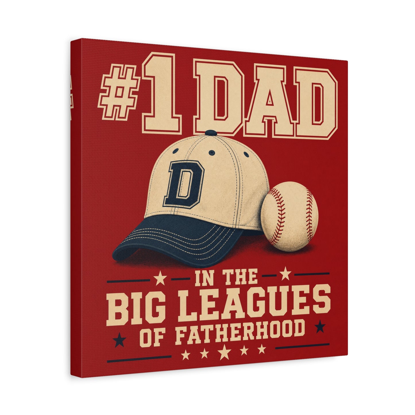 "#1 Dad In The Big Leagues Of Fatherhood" Baseball Canvas Wall Art - Vintage Sports Typography, Cap And Ball Illustration - Rustic Americana Style - Living Room Wall Decor - Bedroom Home Decoration