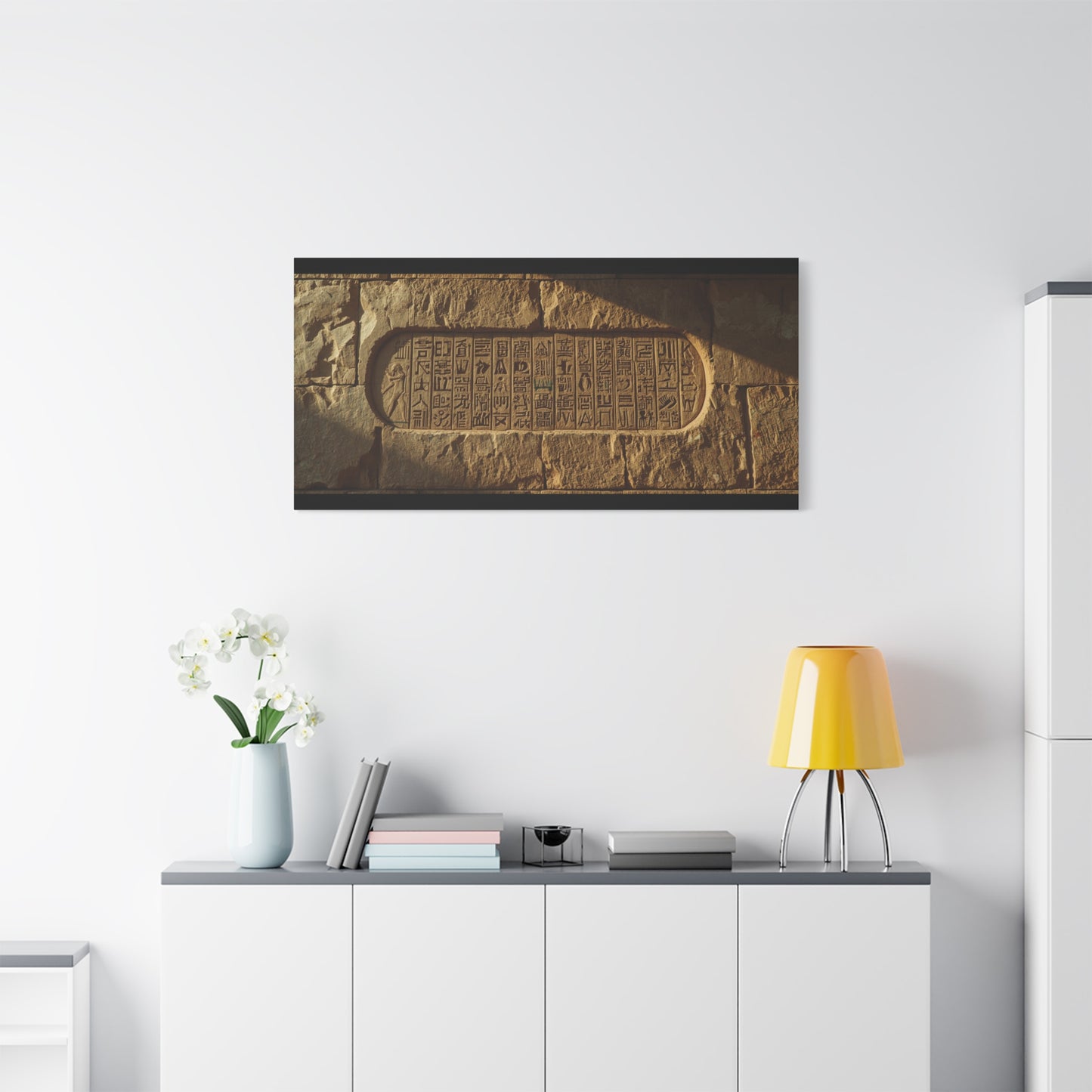 Ancient Egyptian Hieroglyphs Canvas Wall Art - Stone Temple Relief, Historical Art Print - Matte Cotton Decor - Traditional Archaeology Style - Office Wall Art, Study Room Accent