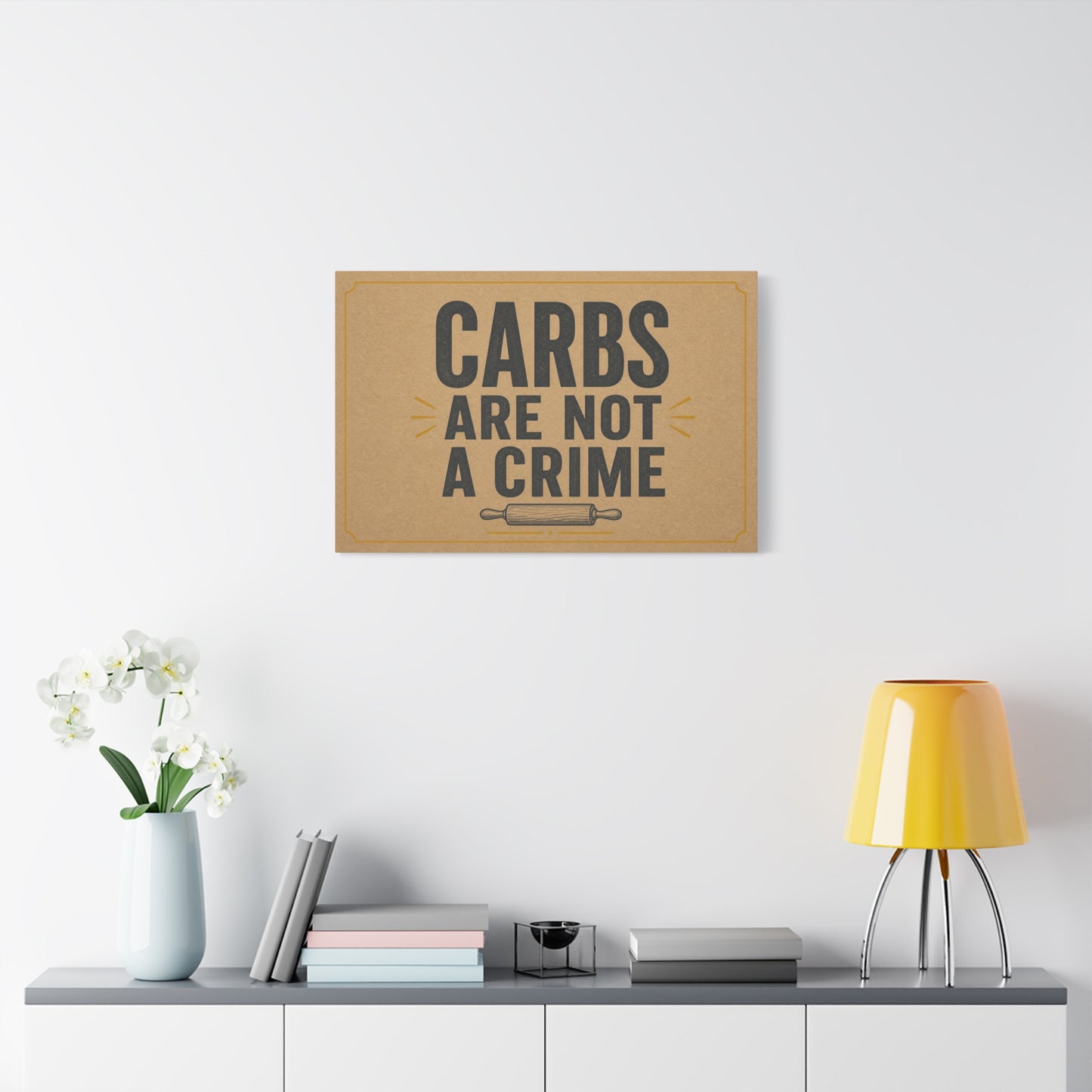 "Carbs Are Not A Crime" Funny Kitchen Canvas Wall Art - Rustic Typography Quote Print, Farmhouse Food Humor Decor - Dining Room Home Decoration - Living Room Wall Decor - Bedroom Home Decoration