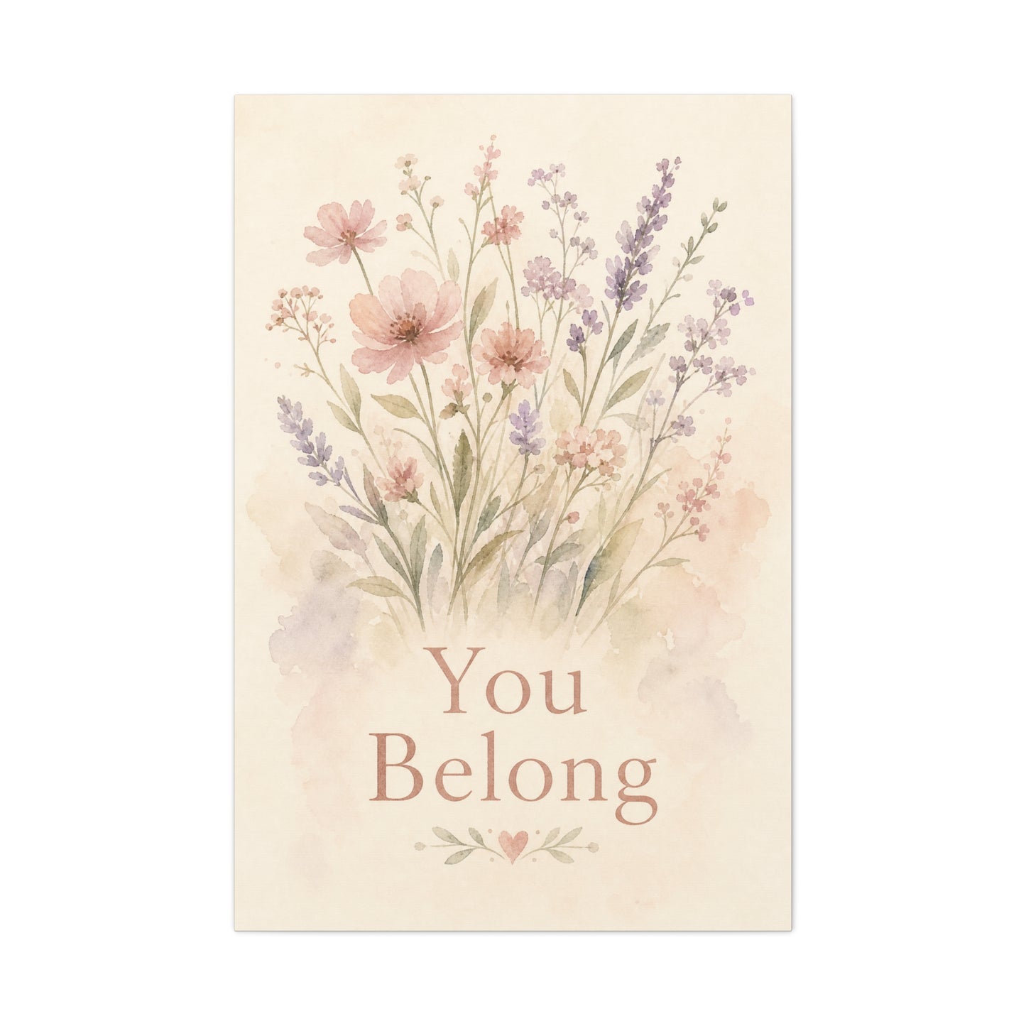 "You Belong" Floral Canvas Wall Art - Watercolor Wildflower Quote Print, Pink Lavender Botanical Decor - Inspirational Bedroom Home Decoration, Nursery Wall Hanging - Bedroom Home Decoration