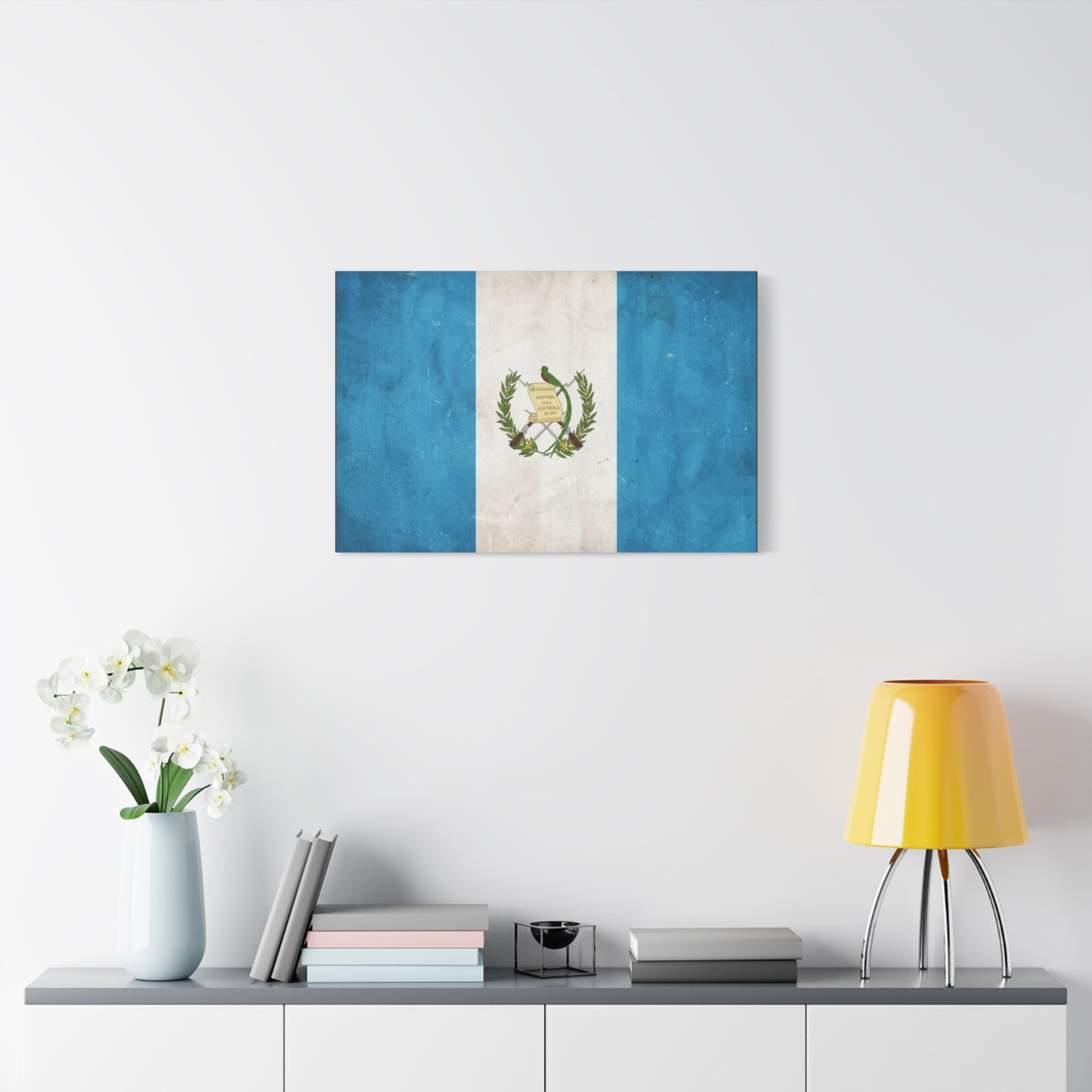 Guatemala Flag Canvas Wall Art - Distintivo De La Guatemala 15 1823 Vintage Blue White Banner Print - Patriotic Decor, Living Room Wall Decor, Office Accent - Bedroom Home Decoration - Ready to Hang