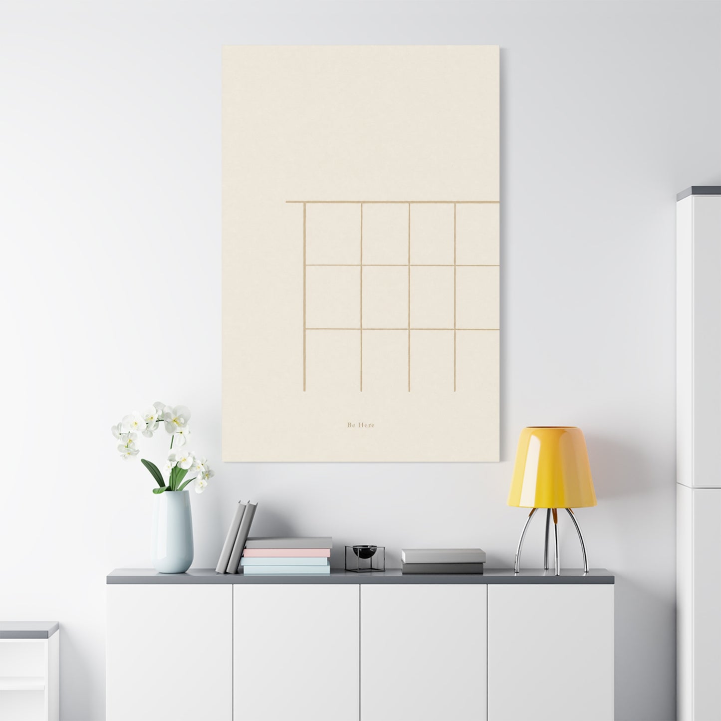 "Be Here" Minimalist Line Canvas Wall Art - Neutral Geometric Abstract Print, Japandi Modern Home Decor - Calm Bedroom Decoration, Living Room Accent, Meditation Space Artwork - Living Room Wall Decor