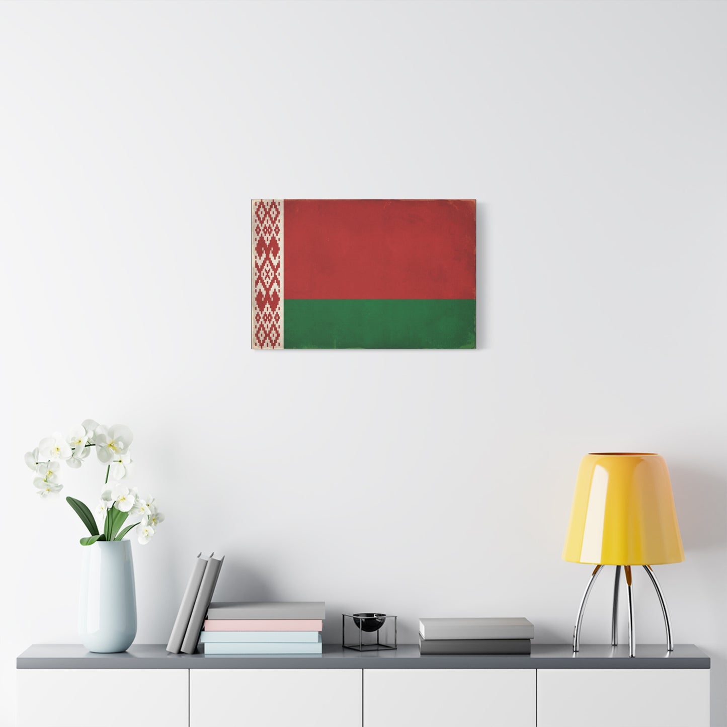 Belarus Flag Canvas Wall Art - Vintage Red Green National Banner Print, Patriotic Eastern Europe Decor - Textured Minimalist Style - Living Room Wall Decor - Modern Farmhouse Style - Ready to Hang