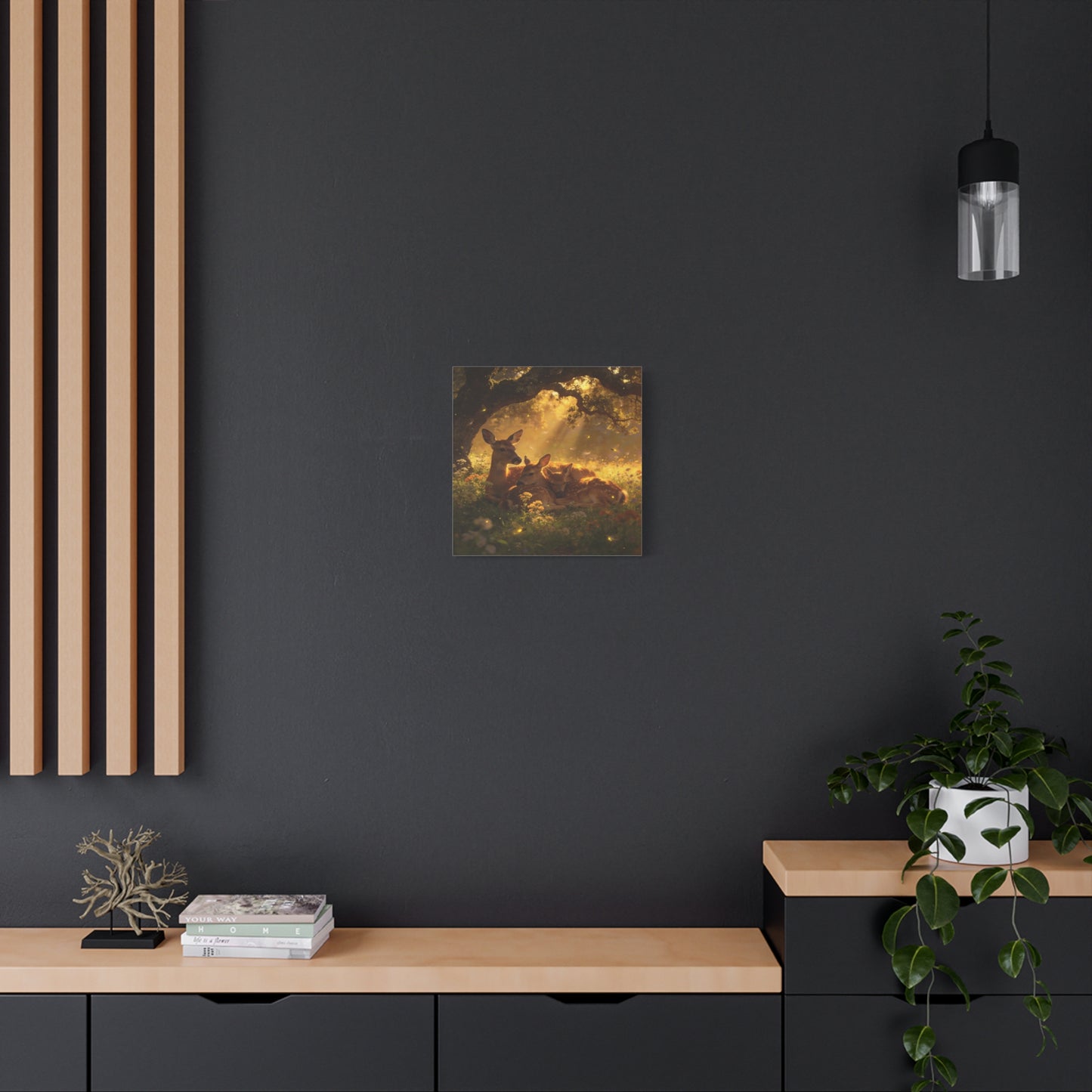 Doe And Fawns Canvas Wall Art - Woodland Deer Family In Golden Light, Whimsical Nature Scene - Matte Finish Cotton Print - Rustic Traditional Style - Bedroom Wall Decor - Bedroom Home Decoration