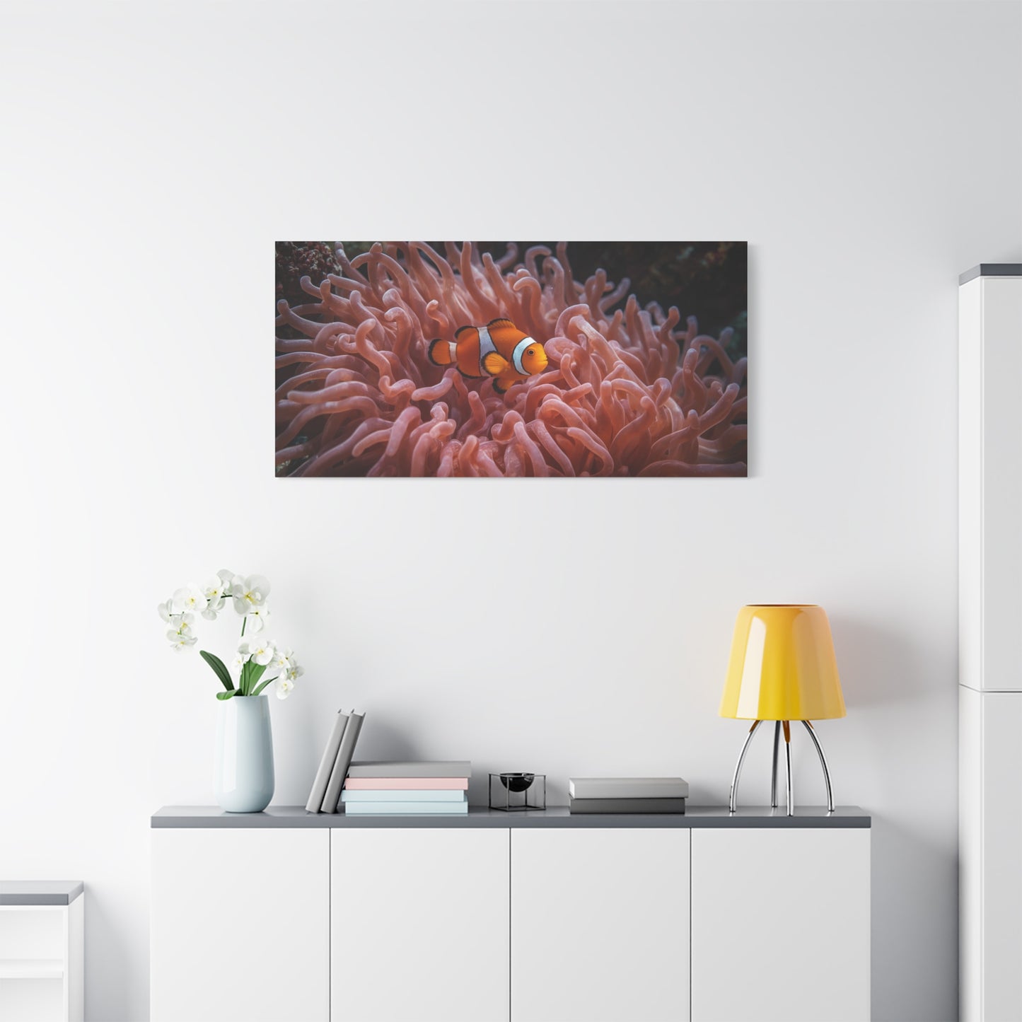 Clownfish Canvas Wall Art - Underwater Sea Anemone Art Print, Coastal Nautical Wall Decor - Matte Finish Stretched Canvas - Bedroom Decoration, Living Room Accent, Bathroom Art - Ready to Hang
