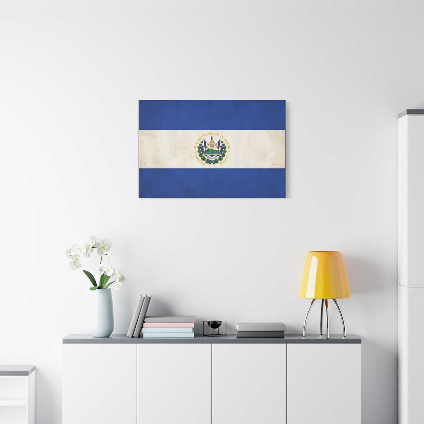 El Salvador Flag Canvas Wall Art - Republica De El Salvador En La America Central - Vintage Blue White National Banner Print - Heritage Decor For Living Room, Office, Dorm - Living Room Wall Decor