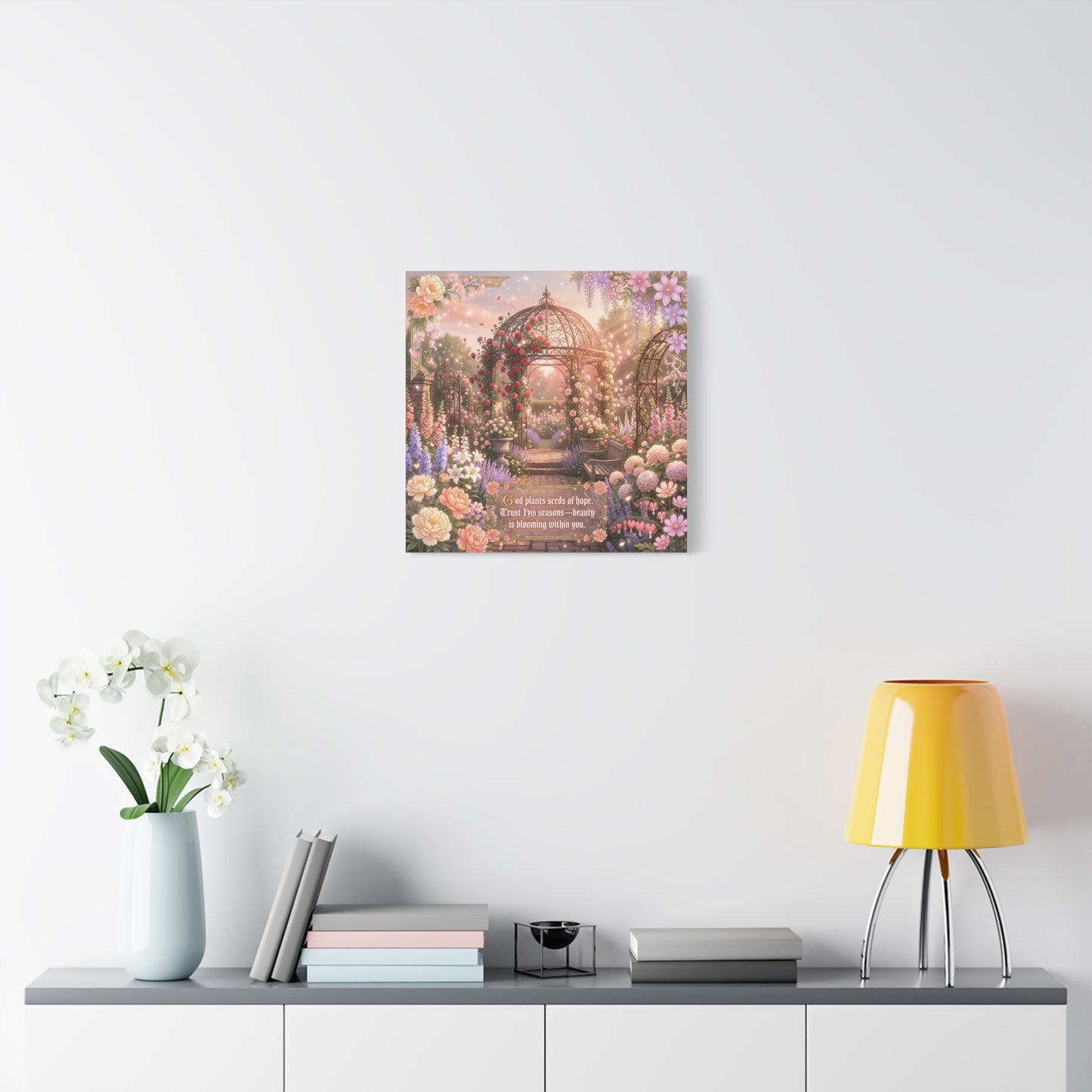 "God Plants Seeds Of Hope" Floral Garden Canvas Wall Art - Romantic Rose Gazebo Scripture Quote Print - Matte Botanical Cottagecore Decor - Bedroom Living Room Home Decoration - Living Room Wall Decor