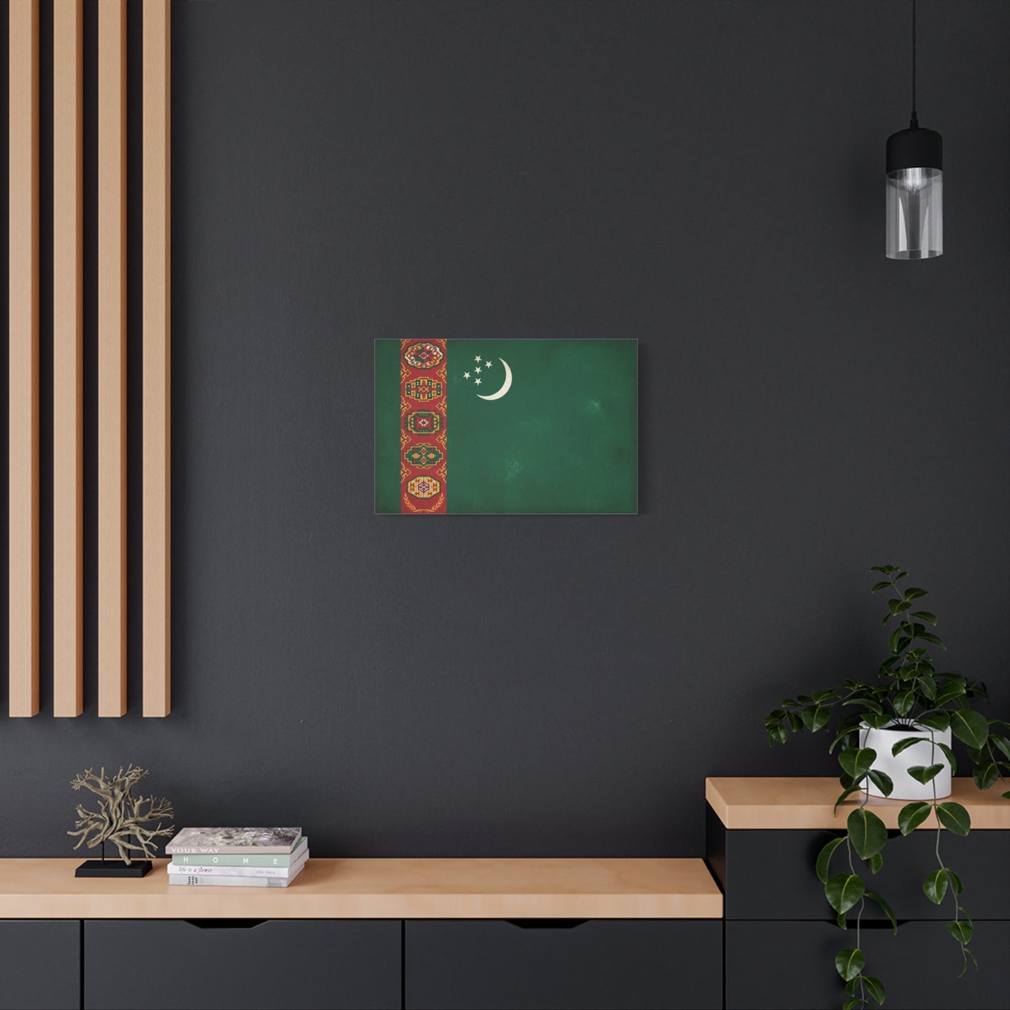 Turkmenistan Flag Canvas Wall Art - Vintage Nation Banner Print, Green Crescent Stars, Heritage Decor - Traditional Style - Living Room Wall Decor, Bedroom Home Decoration - Bedroom Home Decoration