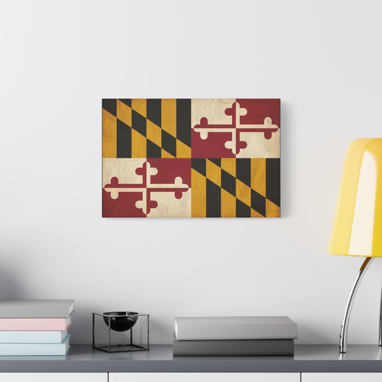 Maryland State Flag Canvas Wall Art - Vintage Red Gold Black Crest Design - Rustic Americana Decor - Living Room Wall Decor, Office Decoration - Bedroom Home Decoration - Modern Farmhouse Style