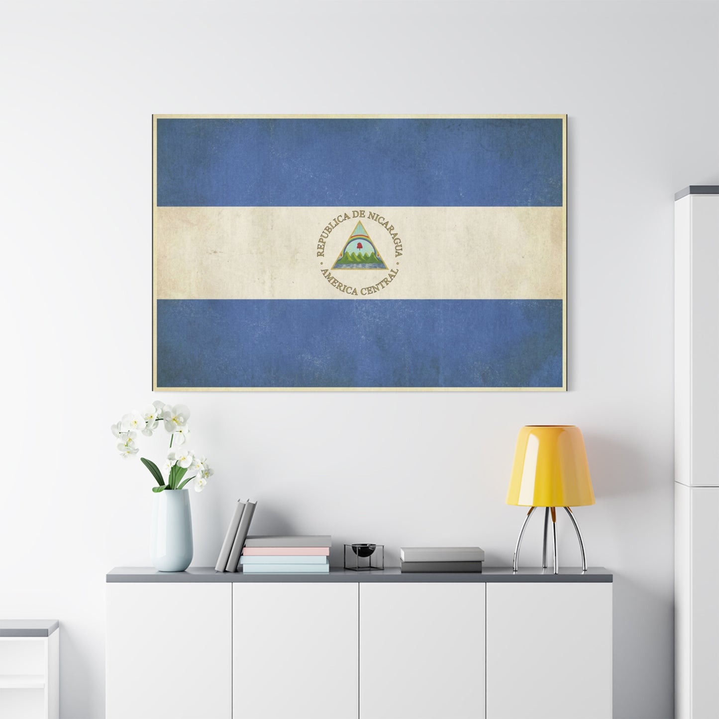 Republica De Nicaragua America Central Flag Canvas Wall Art - Vintage Blue White Country Print - Patriotic Heritage Decor - Living Room Home Decoration - Living Room Wall Decor - Cozy Reading Nook Art