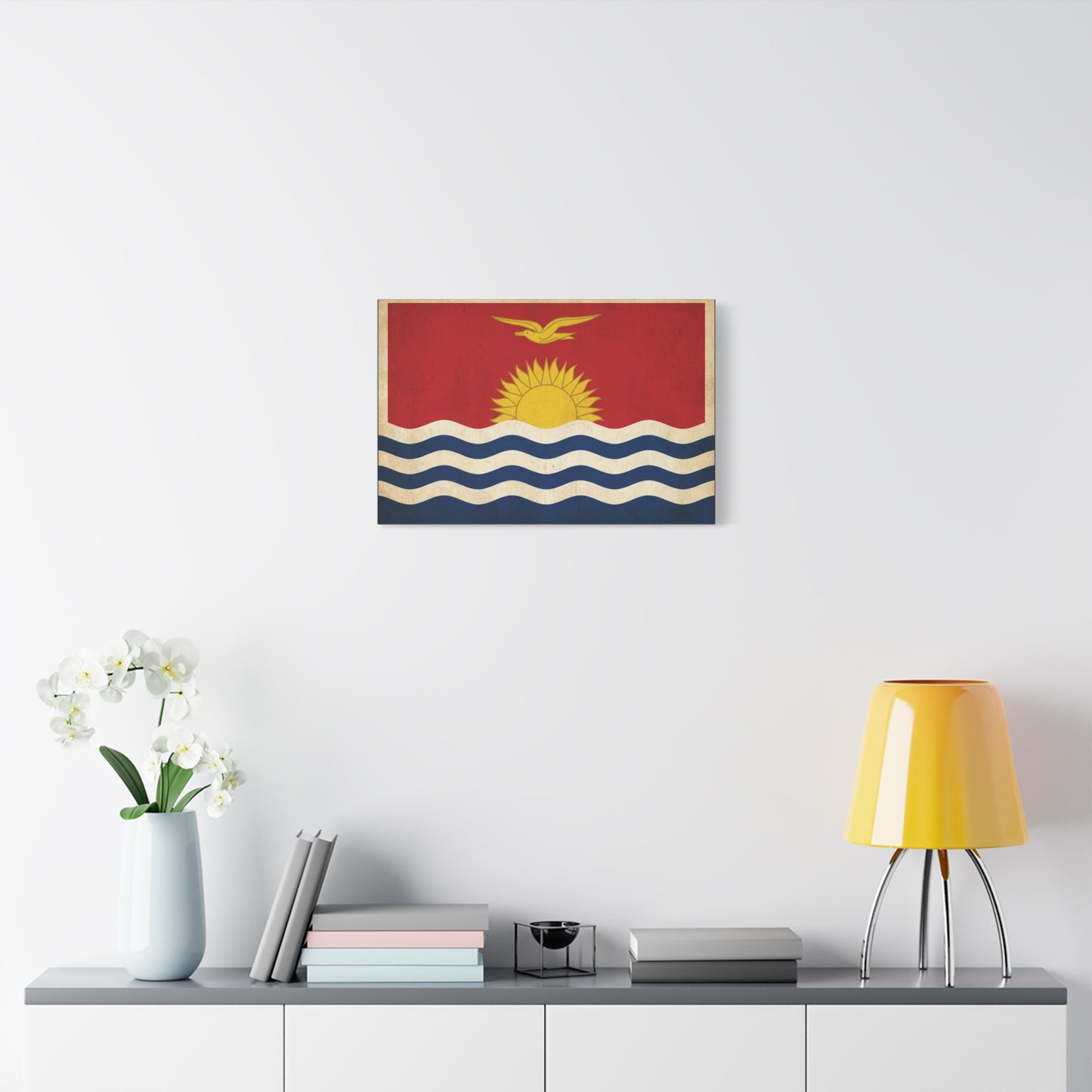 Kiribati Flag Canvas Wall Art - Vintage Island Nation Sun Bird Waves Print - Patriotic Red Gold Blue Coastal Style - Living Room Wall Decor, Office Art, Dorm Decoration - Bedroom Home Decoration