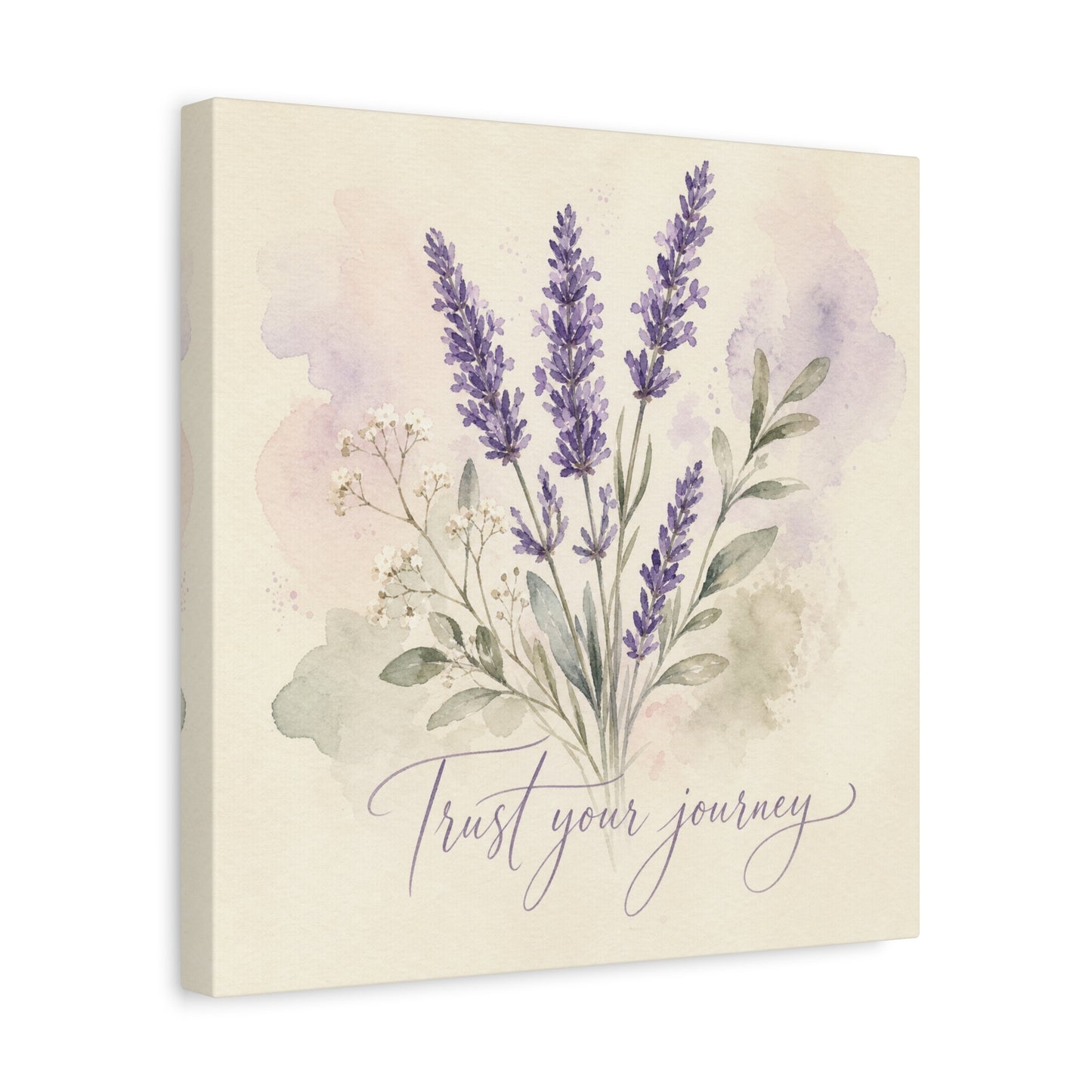 "Trust Your Journey" Lavender Canvas Wall Art - Watercolor Botanical Floral Decor - Soft Purple Sage Green Bouquet, Inspirational Bedroom Wall Decor, Farmhouse Office Home Decoration - Ready to Hang