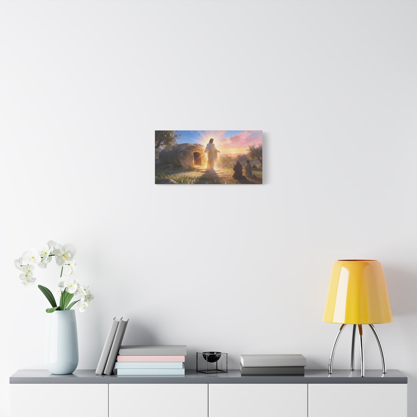 Resurrection Of Jesus Christ Canvas Wall Art - Empty Tomb Sunrise Christian Decor - Glowing Sacred Illustration, Traditional Style - Bedroom Wall Decor, Living Room Home Accent - Cozy Reading Nook Art