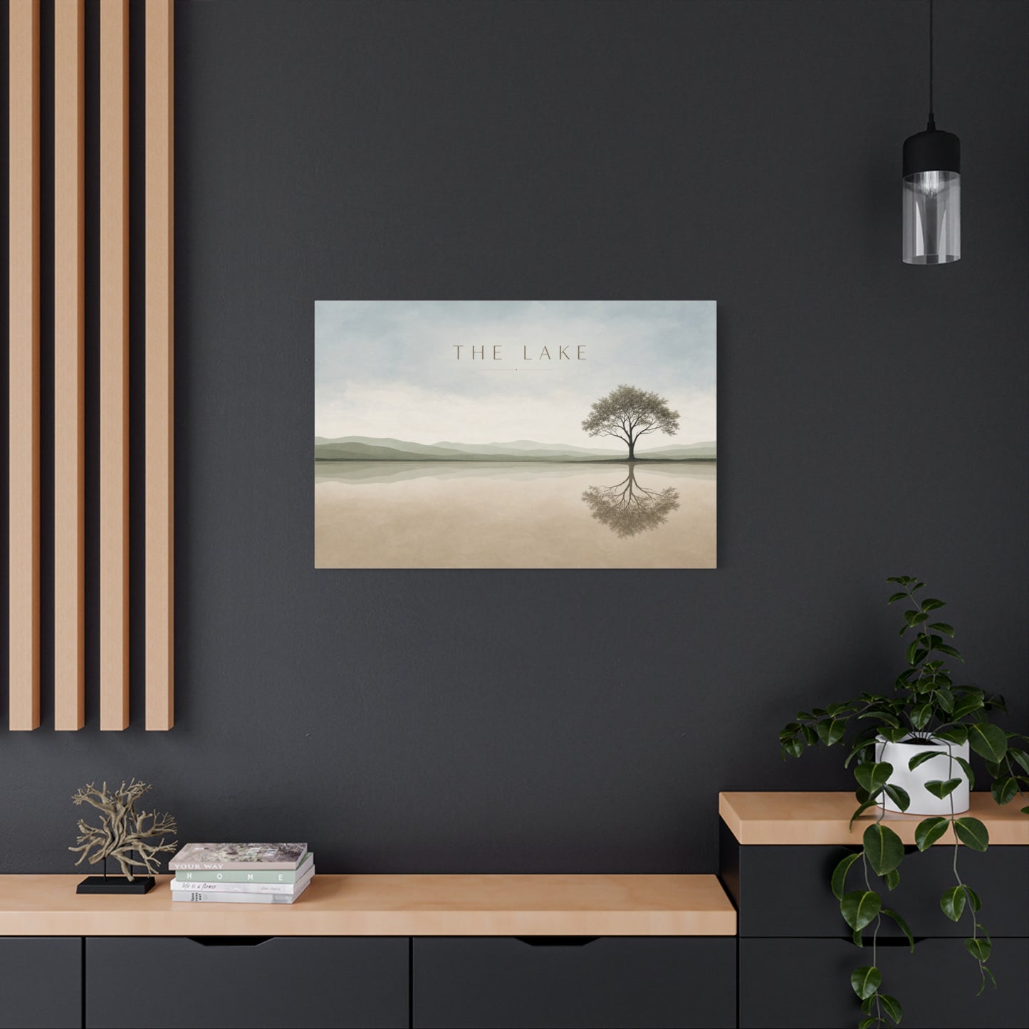 "The Lake" Lake Landscape Canvas Wall Art - Minimalist Tree Reflection Print, Serene Neutral Nature Decor - Contemporary Matte Canvas - Living Room Bedroom Office Wall Decoration - Ready to Hang