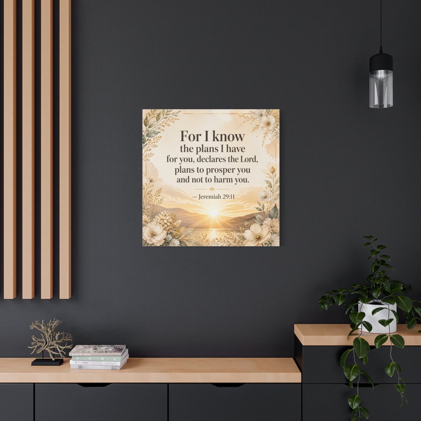 "For I Know The Plans I Have For You" Bible Verse Canvas Wall Art - Jeremiah 29:11 Floral Scripture Print, Gold Sunrise Landscape, Christian Wall Decor For Bedroom, Living Room - Ready to Hang