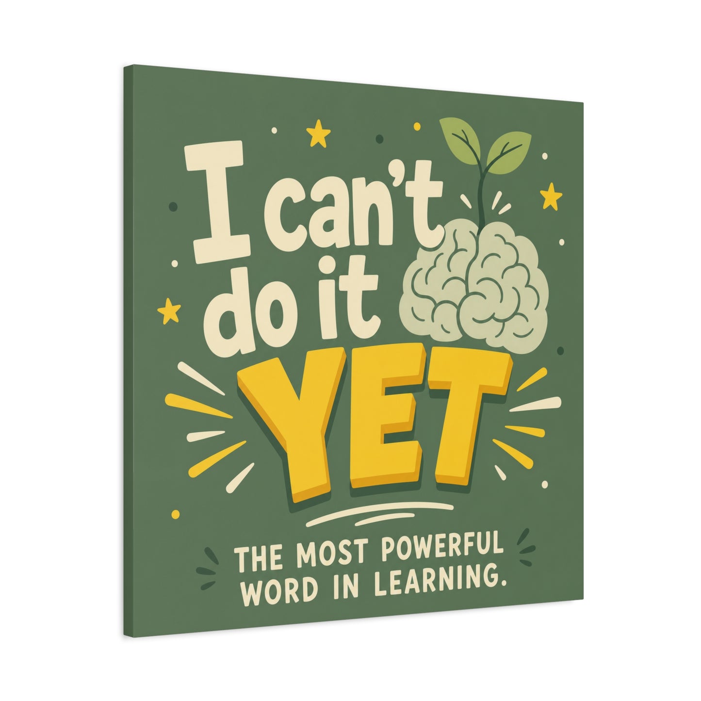 "I Can't Do It Yet" Motivational Canvas Wall Art - Growth Mindset Quote Print, Classroom Decor, Green Typography Poster, Teacher Office Wall Decor, Kids Study Room Decoration - Bedroom Home Decoration