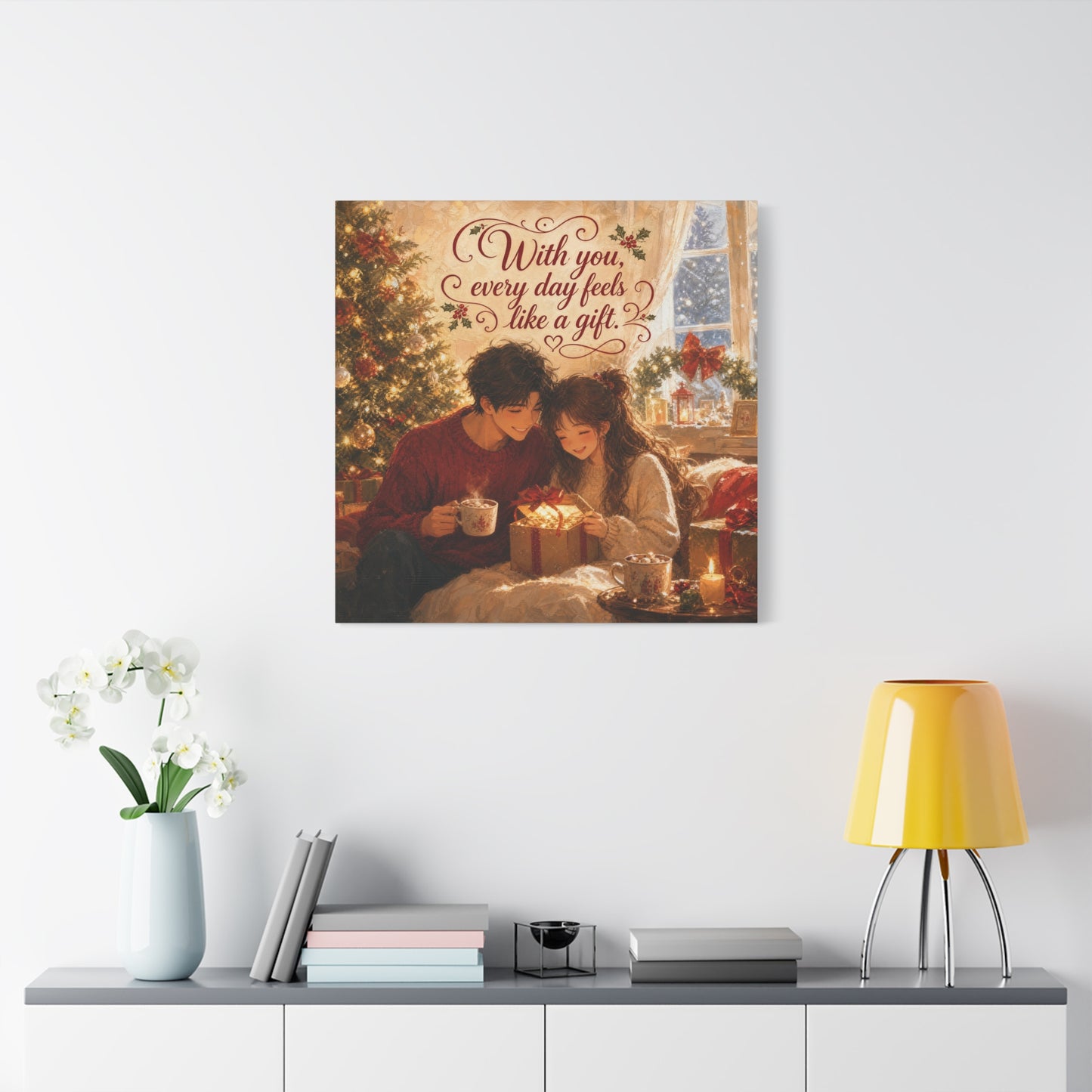 "With You" - Warm Golden Winter Decor - Traditional Quote Print For Bedroom, Living Room - Office Wall Art