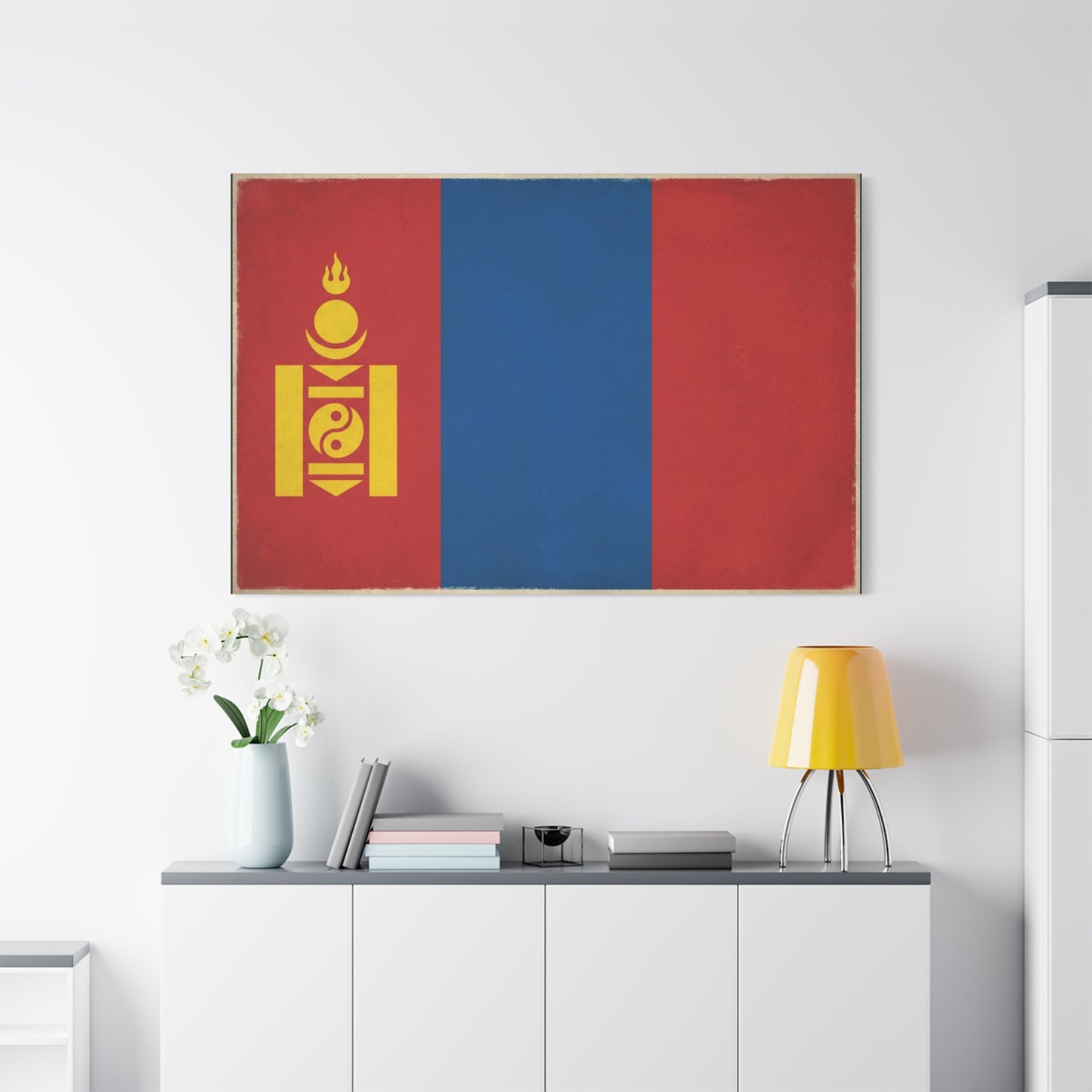 Mongolia Flag Canvas Wall Art - Vintage Mongolian Banner Print, Red Blue Soyombo Design - Patriotic Traditional Style - Living Room Wall Decor, Office Art - Bedroom Home Decoration - Ready to Hang